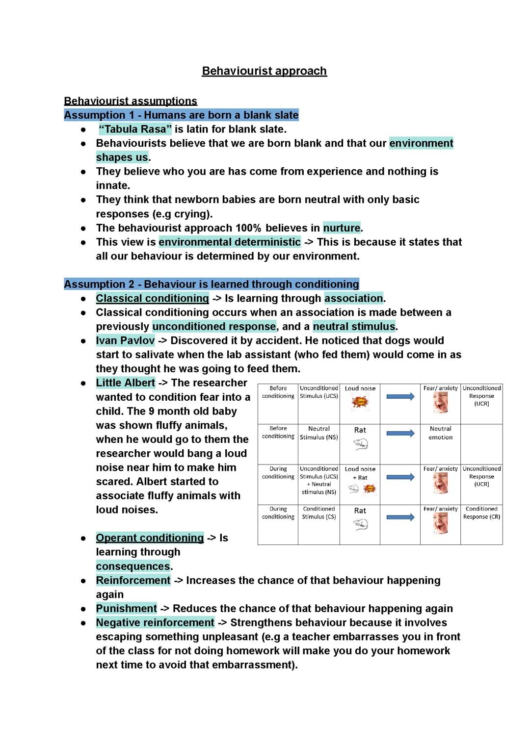 AS Psychology : Behaviourist approach WJEC