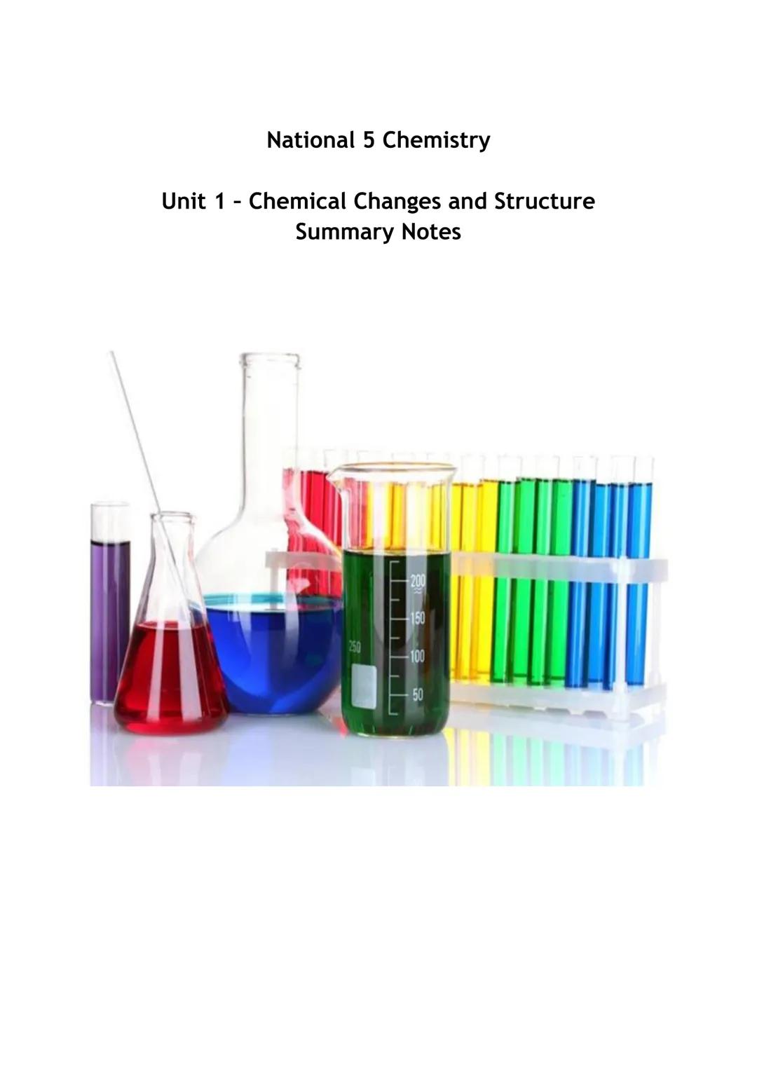 # National 5 Chemistry
Unit 1 - Chemical Changes and Structure
Summary Notes --- OCR Start ---
Success Criteria
✓
I am confident that I und