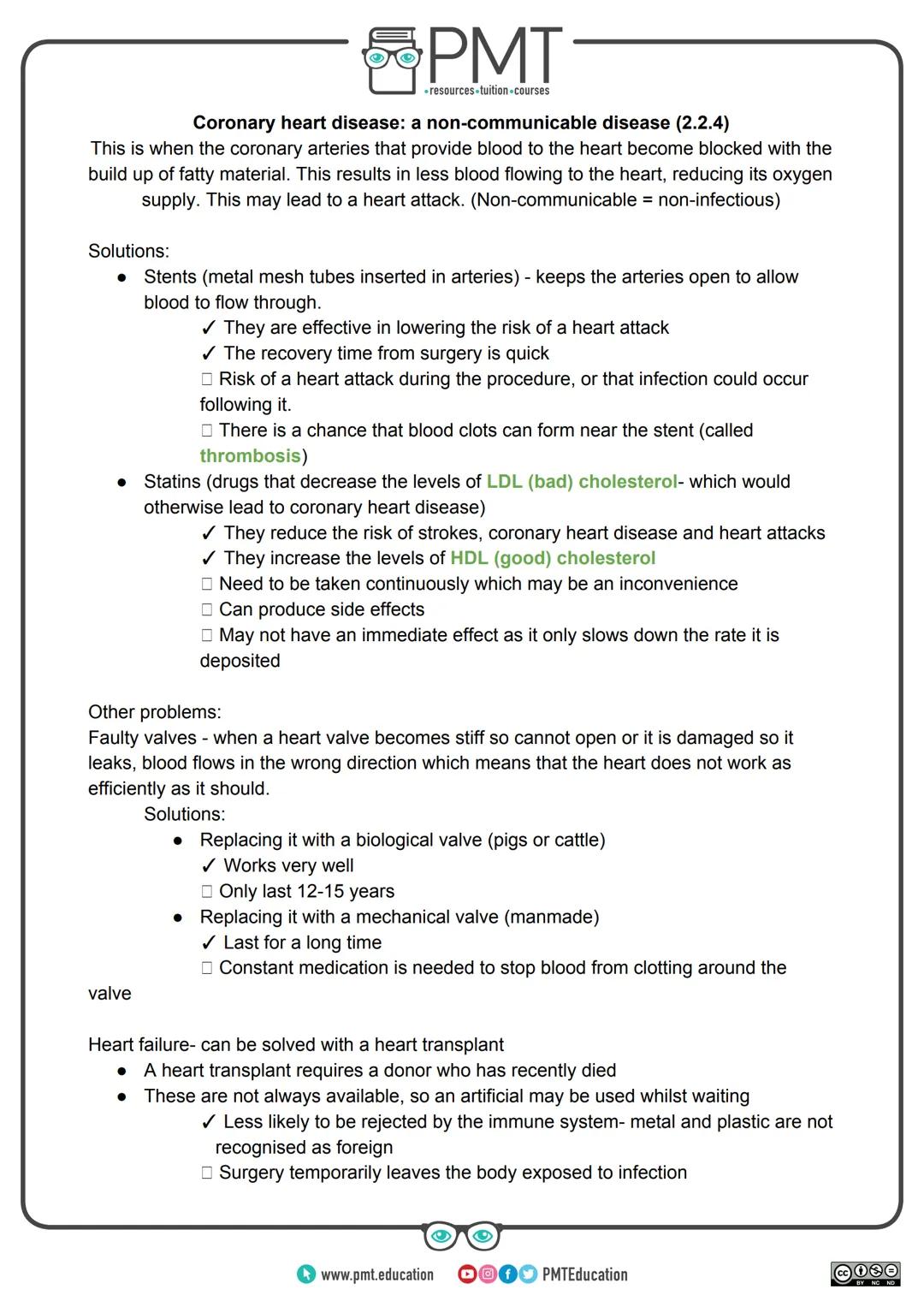 PMT
-resources-tuition-courses
AQA Biology GCSE
Topic 2: Organisation
Notes
Content in bold is for higher tier only.
Content is for both s