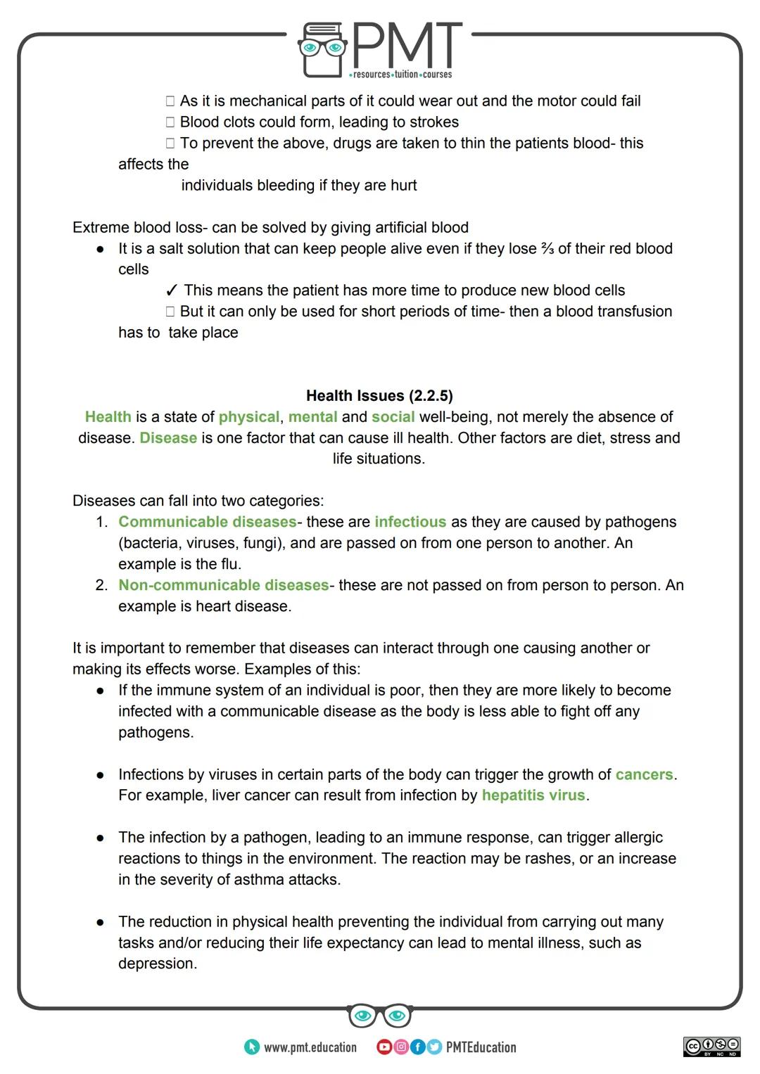 PMT
-resources-tuition-courses
AQA Biology GCSE
Topic 2: Organisation
Notes
Content in bold is for higher tier only.
Content is for both s