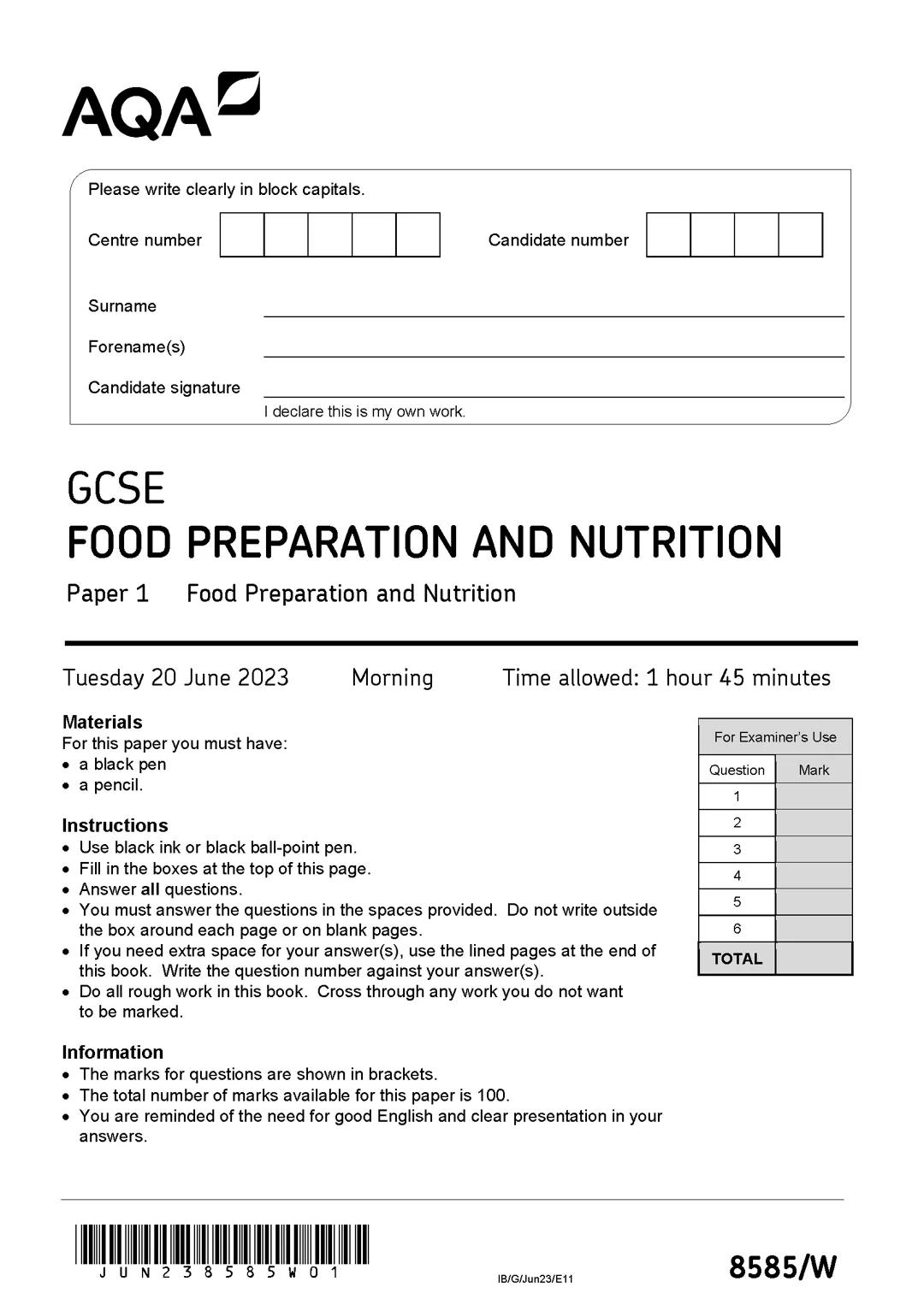 Past questions for foodtech