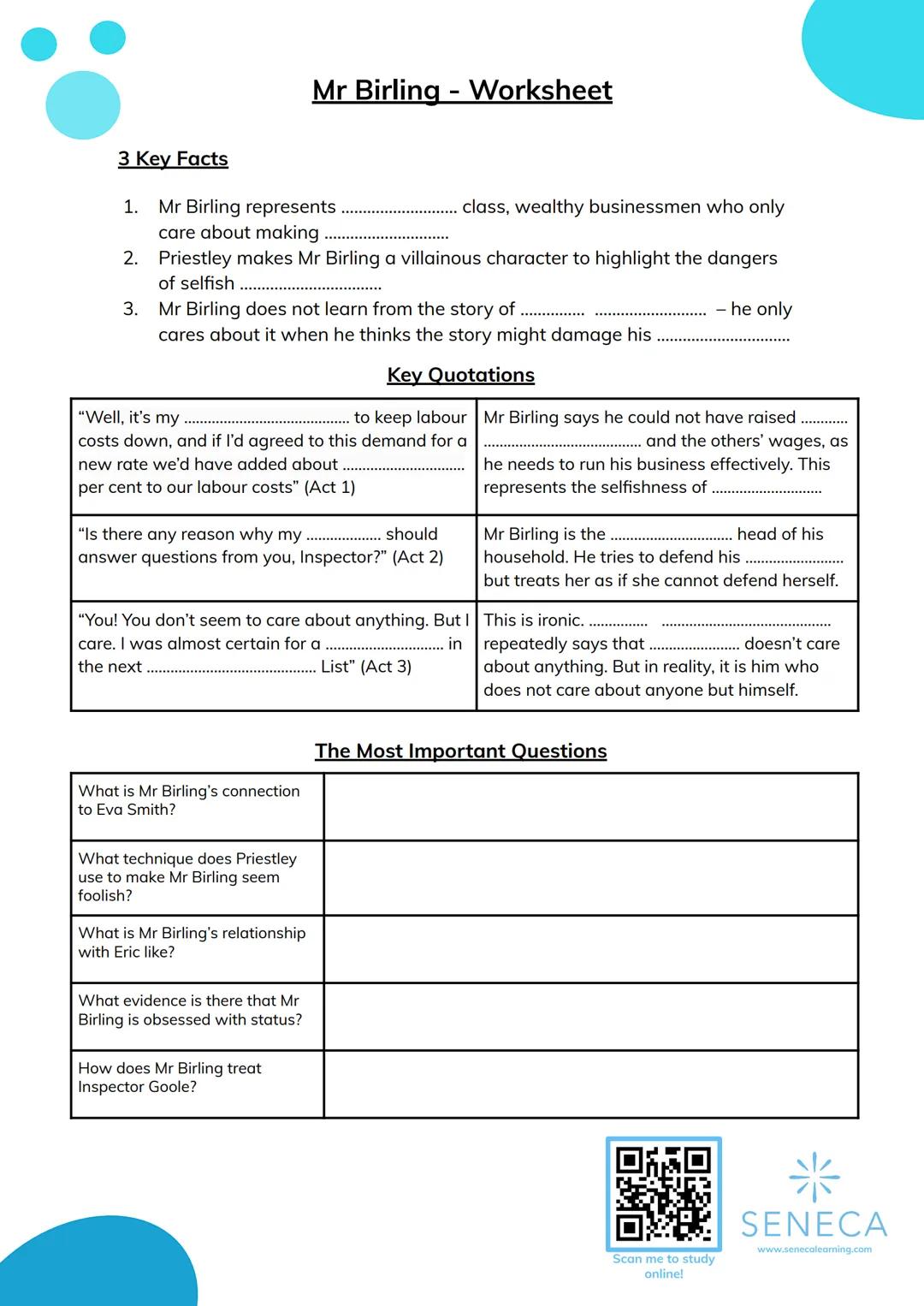 --- OCR Start ---
3 Key Facts
Mr Birling - Cheatsheet
1. Mr Birling represents higher class, wealthy businessmen who only care
about making