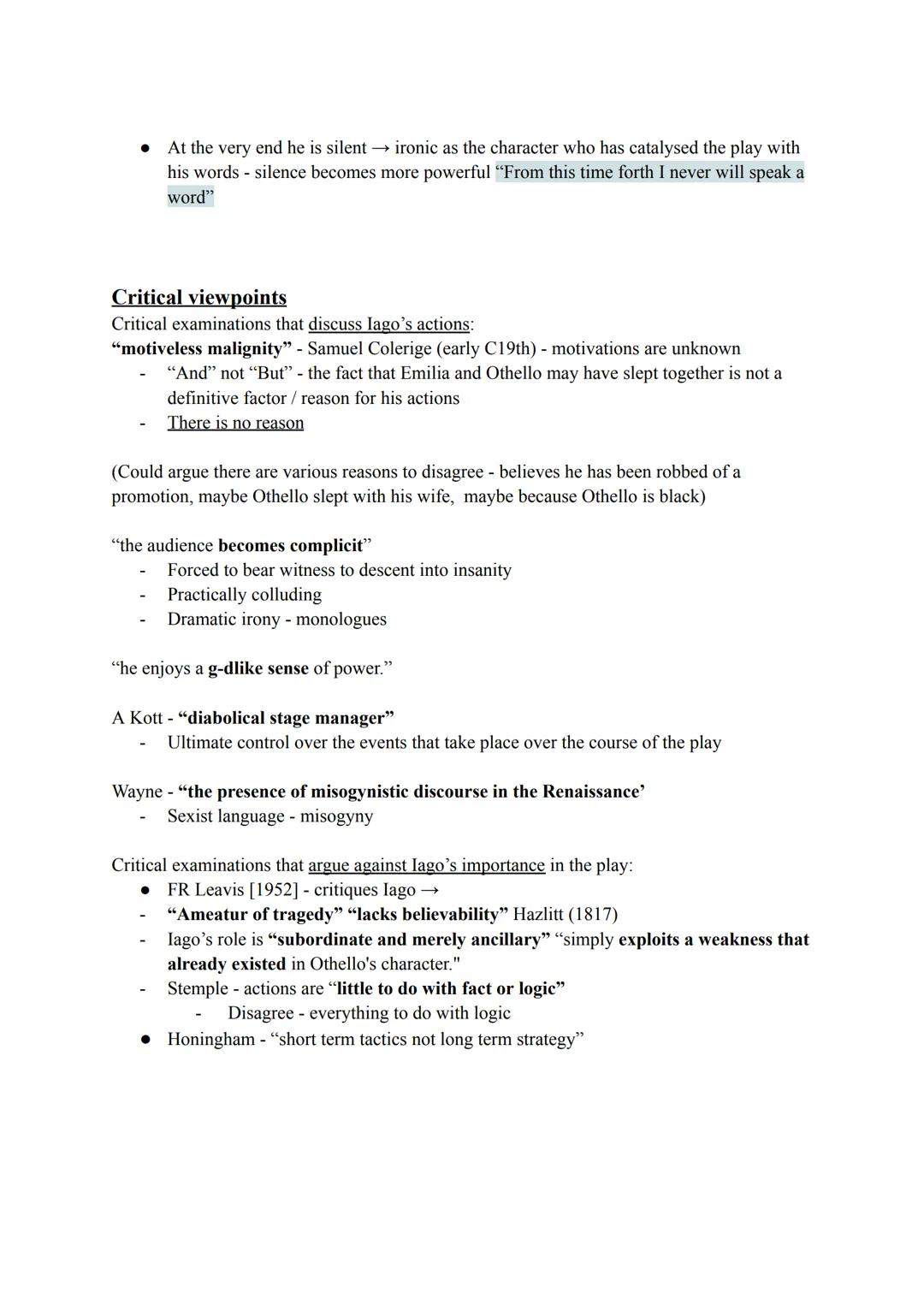 --- OCR Start ---
IAGO
Function:
โ Puppet master / stage manager
Catalyst for chaos (Othello's transformation) - to fulfil his own desires "