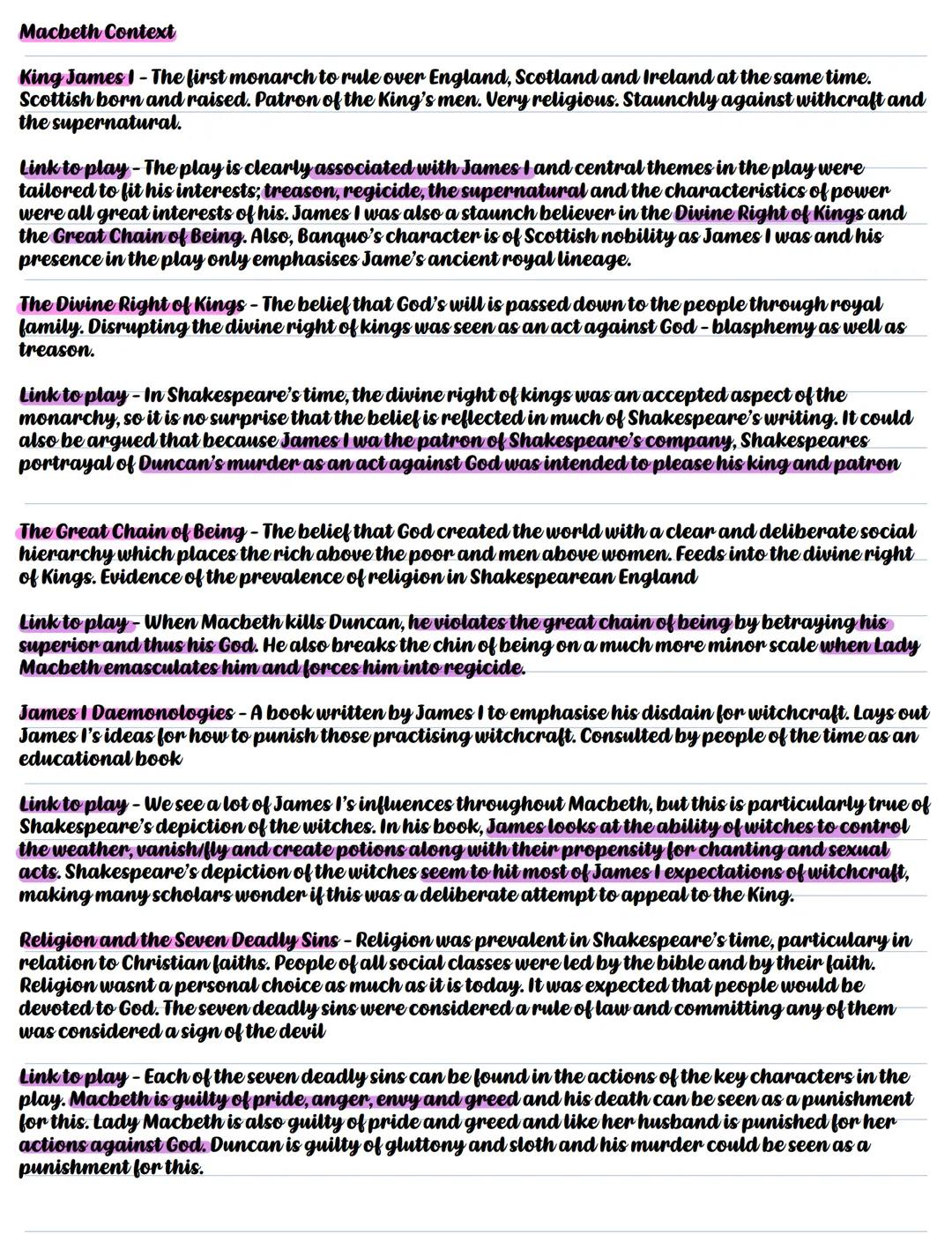 # Macbeth Context
King James I -The first monarch to rule over England, Scotland and Ireland at the same time.
Scottish born and raised. Pa