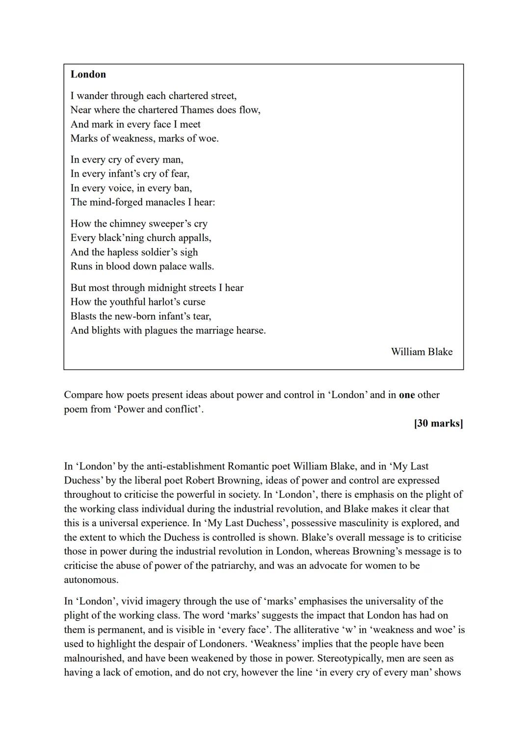 London - My Last Duchess poetry comparison