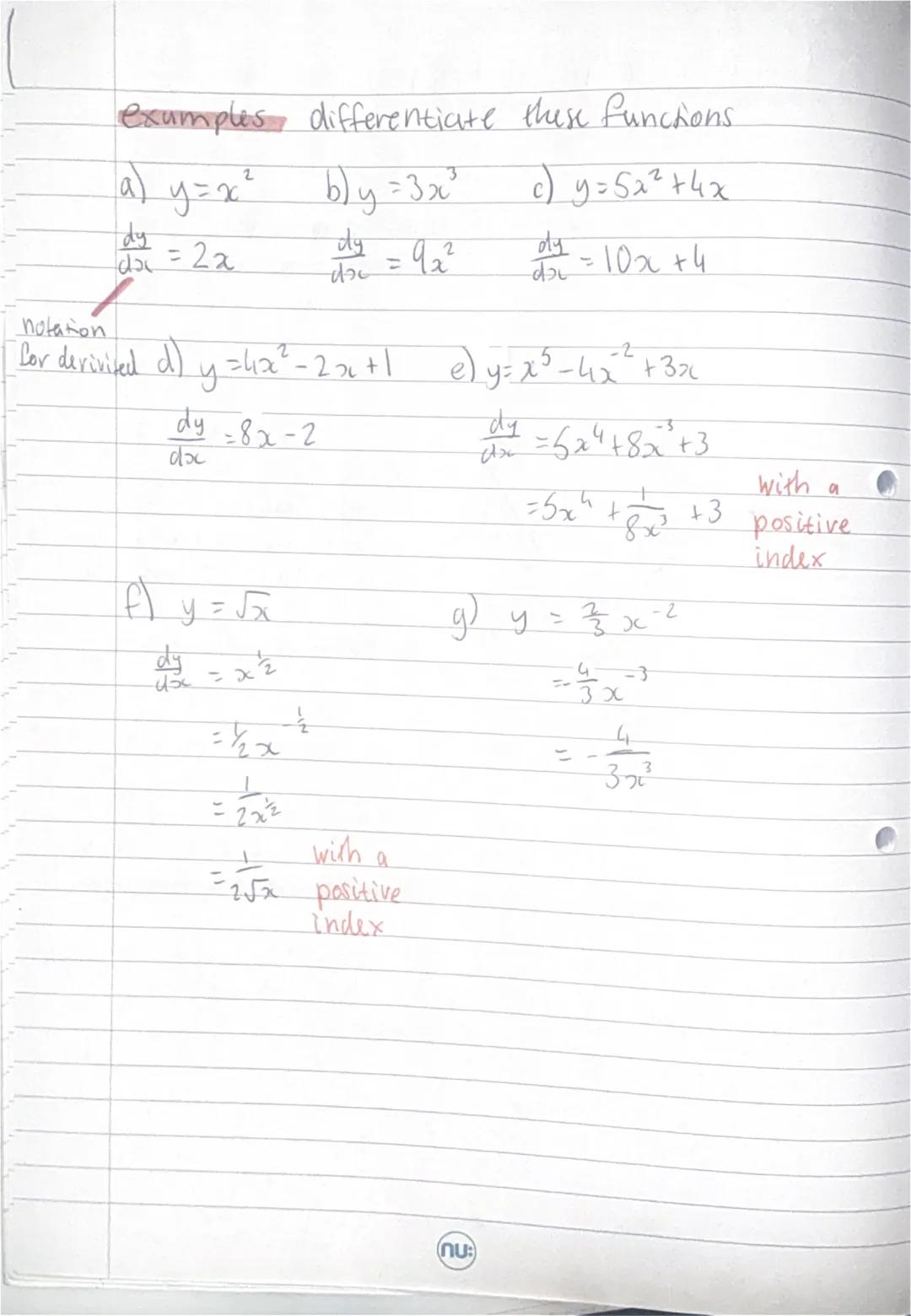 Chill differentiation-L
from N5 we learned the rules of indices.
Rule 1:
$x^a \times x^b = x^{a+b}$
Rule 2:
$x^a \div x^b = x^{a-b}$
Rule 3: