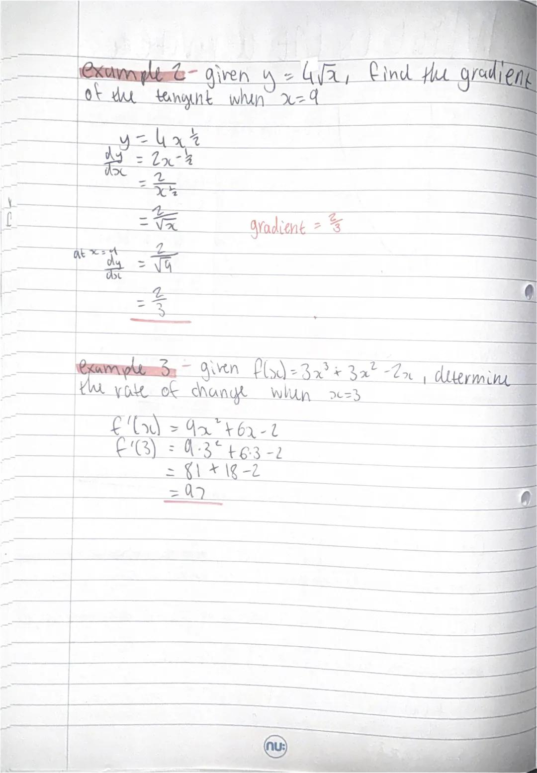 Chill differentiation-L
from N5 we learned the rules of indices.
Rule 1:
$x^a \times x^b = x^{a+b}$
Rule 2:
$x^a \div x^b = x^{a-b}$
Rule 3: