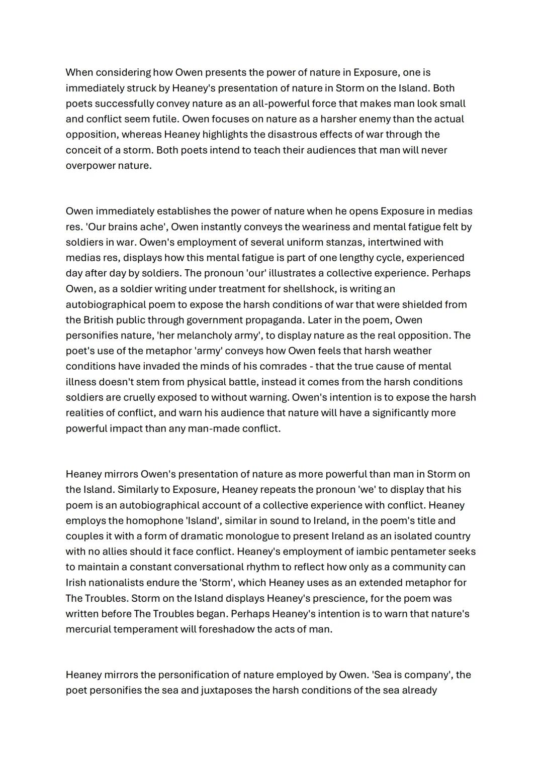 Grade 9 Exposure + Storm On The Island Comparison Essay