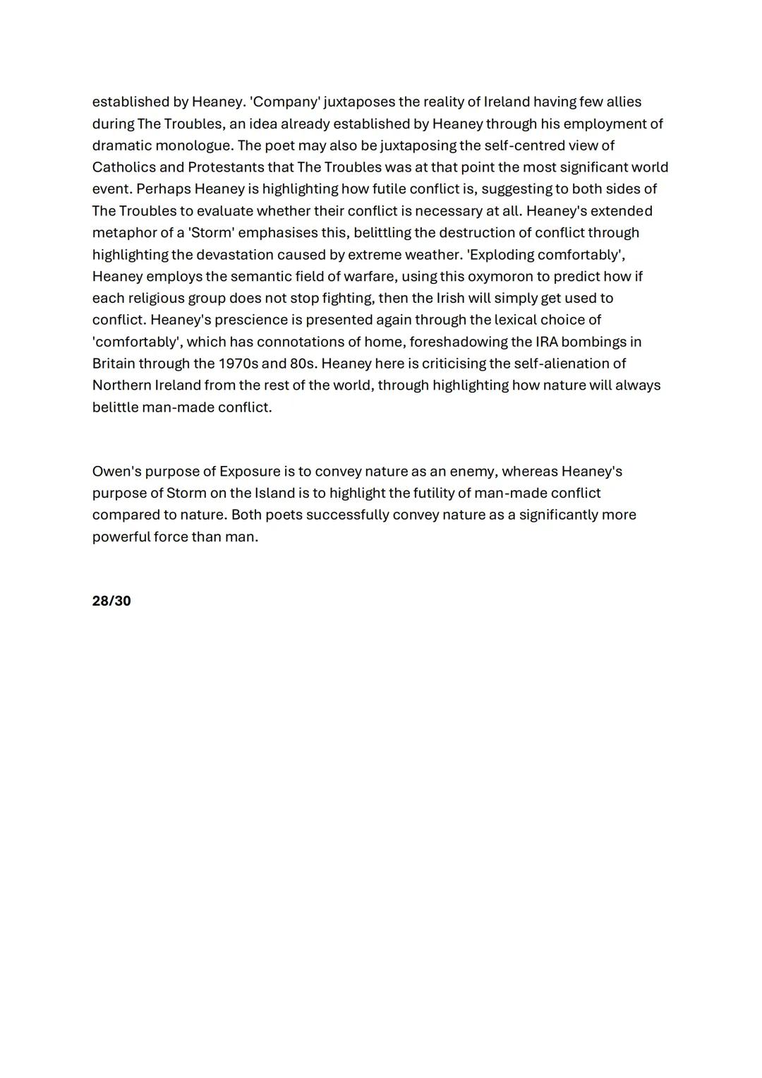# When considering how Owen presents the power of nature in Exposure, one is
immediately struck by Heaney's presentation of nature in Storm