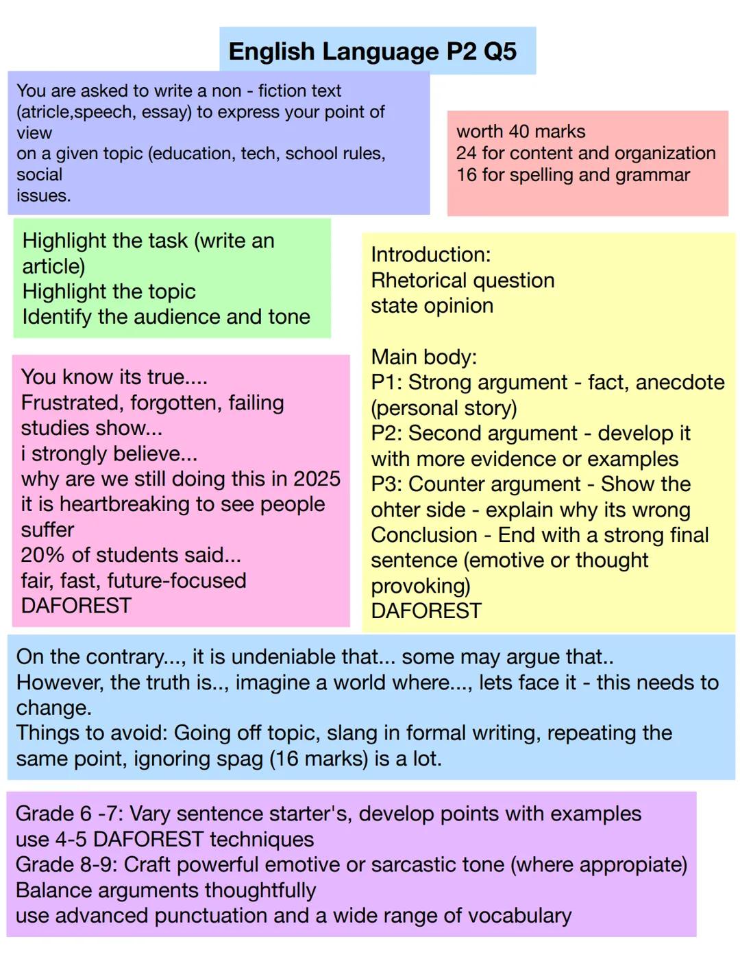 Language P2 # English Language P2
Reading Time
* Use this to actually read both texts!
* Highlight elements for each questions in
diffe