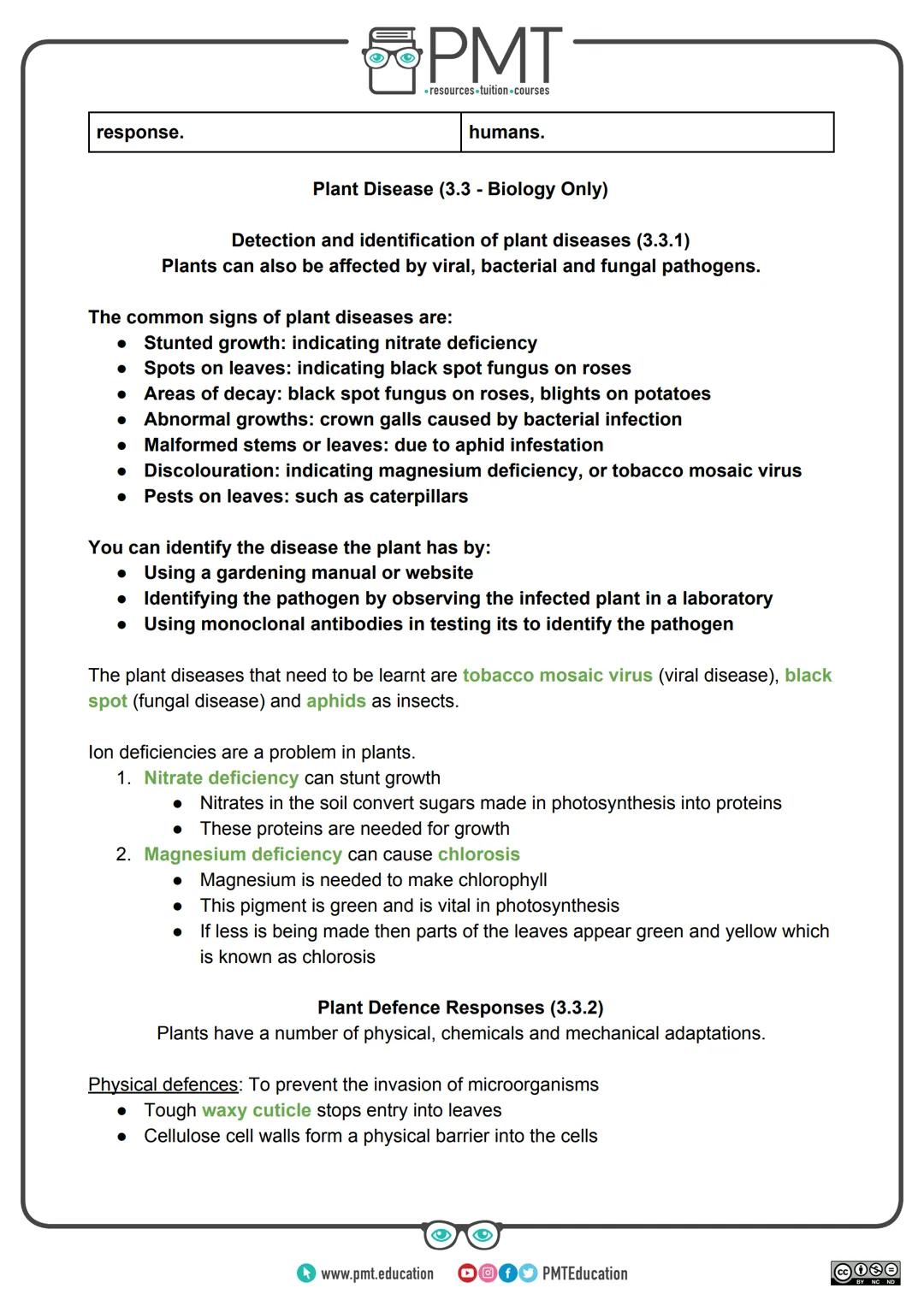 --- OCR Start ---
PMT
-resources-tuition-courses
AQA Biology GCSE
Topic 3: Infection and Response
Notes
Content in bold is for higher tier o