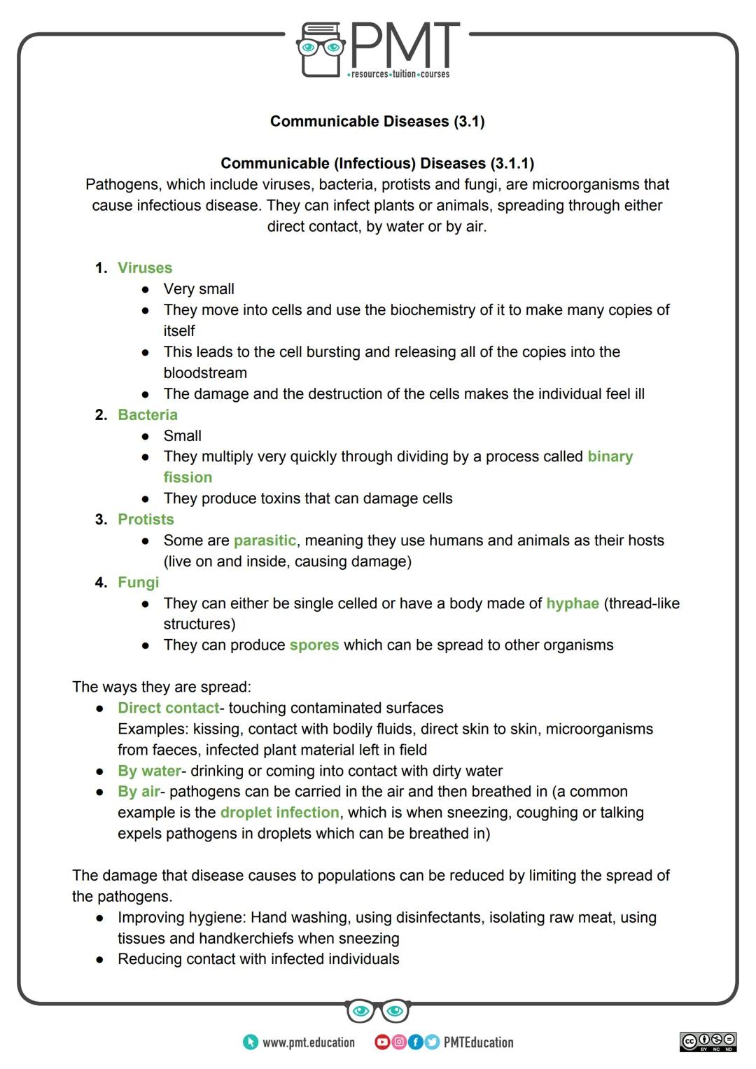 --- OCR Start ---
PMT
-resources-tuition-courses
AQA Biology GCSE
Topic 3: Infection and Response
Notes
Content in bold is for higher tier o