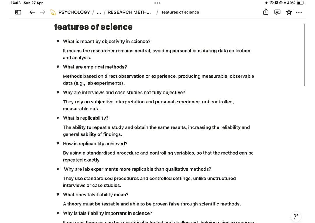 Features of Science AQA Psychology A-level Research Methods