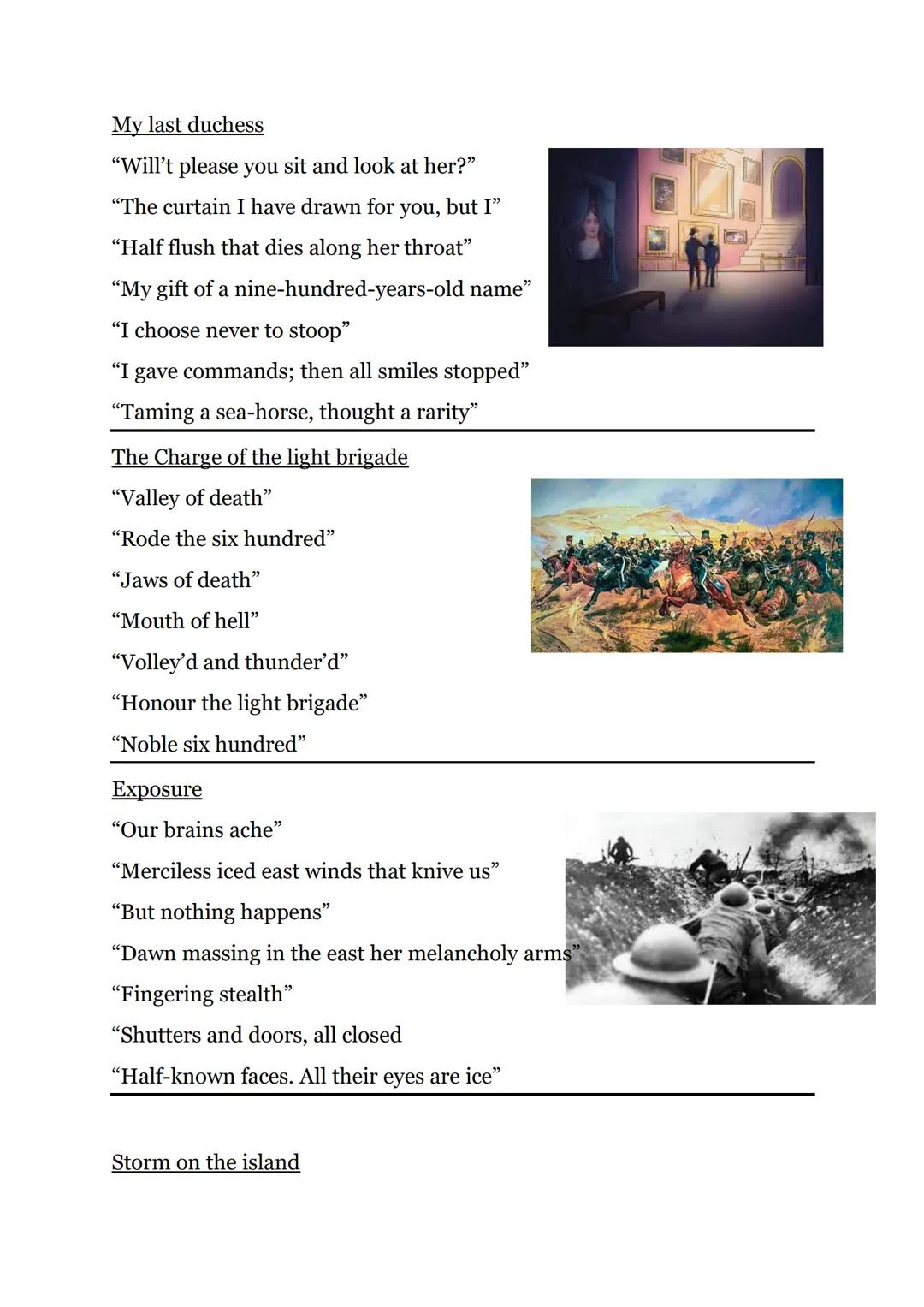 --- OCR Start ---
Power and conflict quotes
Ozymandias
"Trunkless legs of stone"
"Half sunk, a shattered visage lies"
"Wrinkled lip"
"Sneer