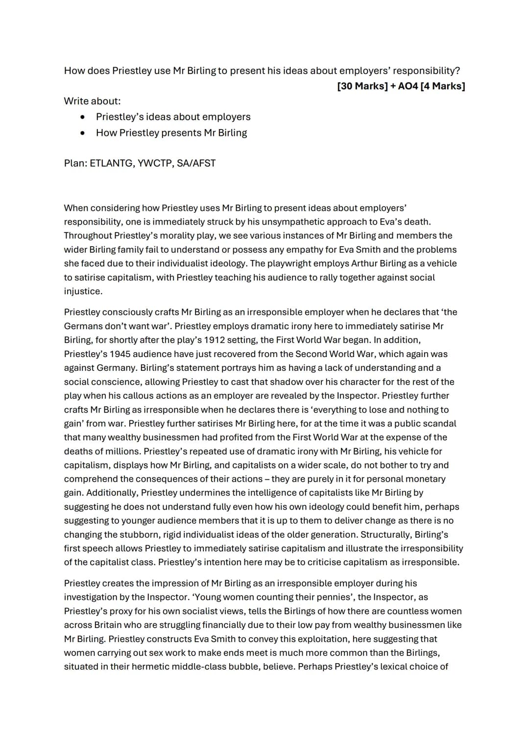 Grade 9 Mr Birling An Inspector Calls Responsibility Essay – page 1
