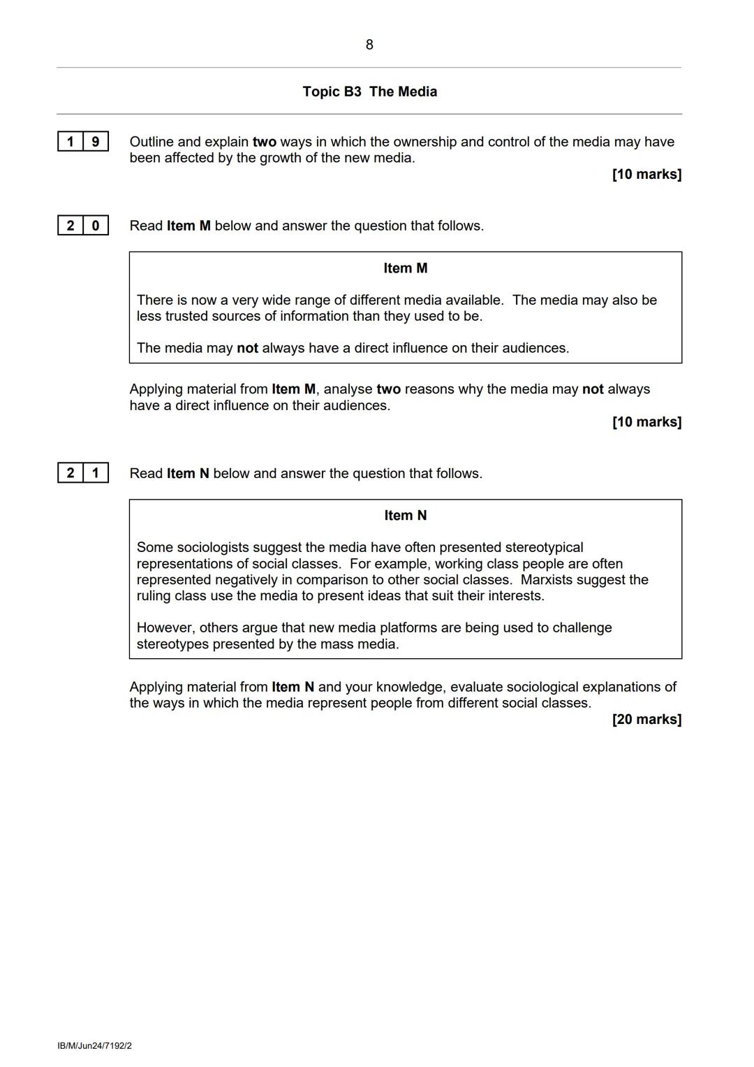 --- OCR Start ---
AQA
A-level
SOCIOLOGY
Paper 2 Topics in Sociology
Morning
Time allowed: 2 hours
Tuesday 4 June 2024
Materials
For this pap