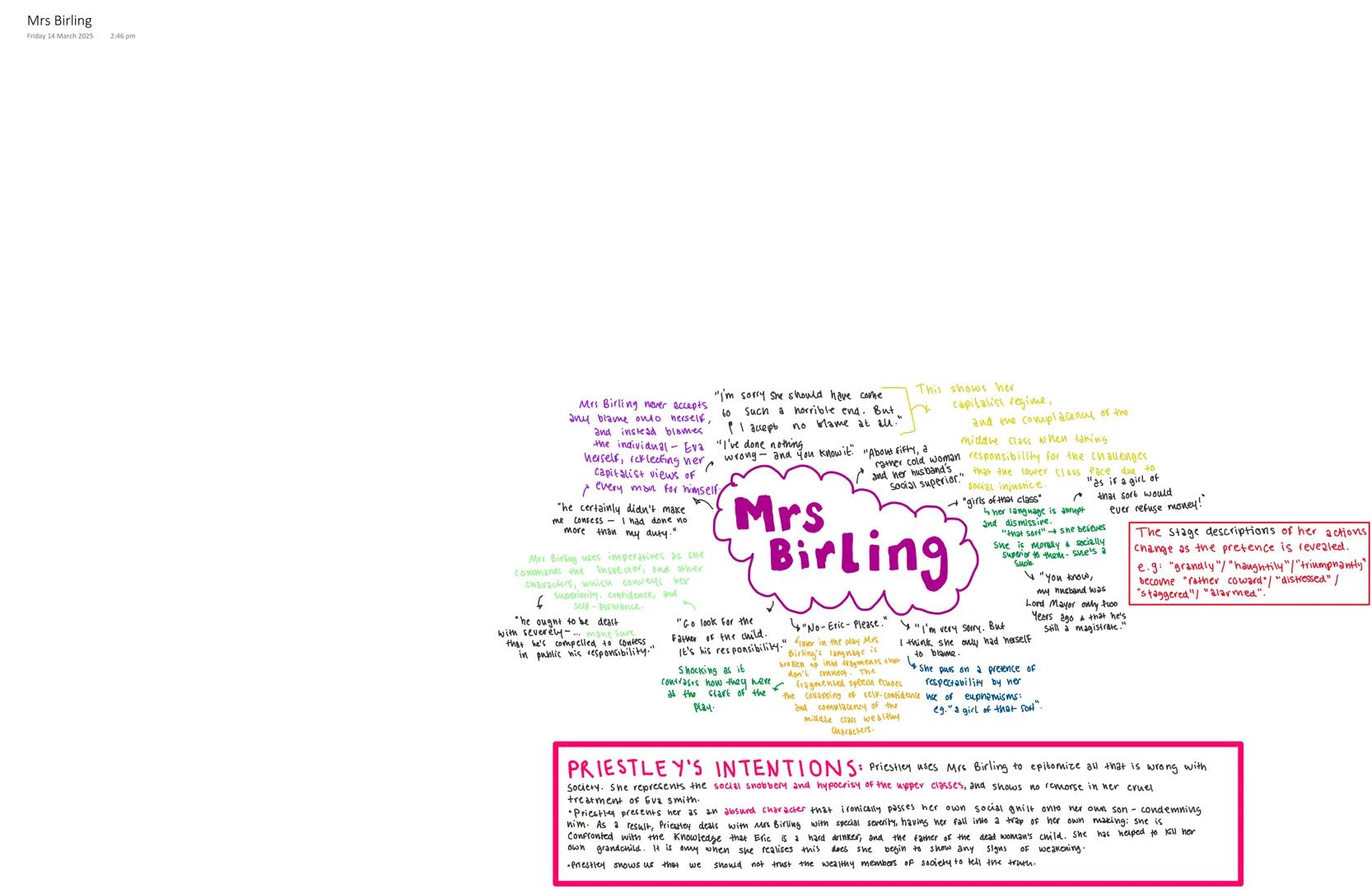 Mrs Birling
Friday 14 March 2025
2:46 pm
"I'm sorry she should have come
Mrs Birling never accepts
to such a horrible end. But,
any blame on