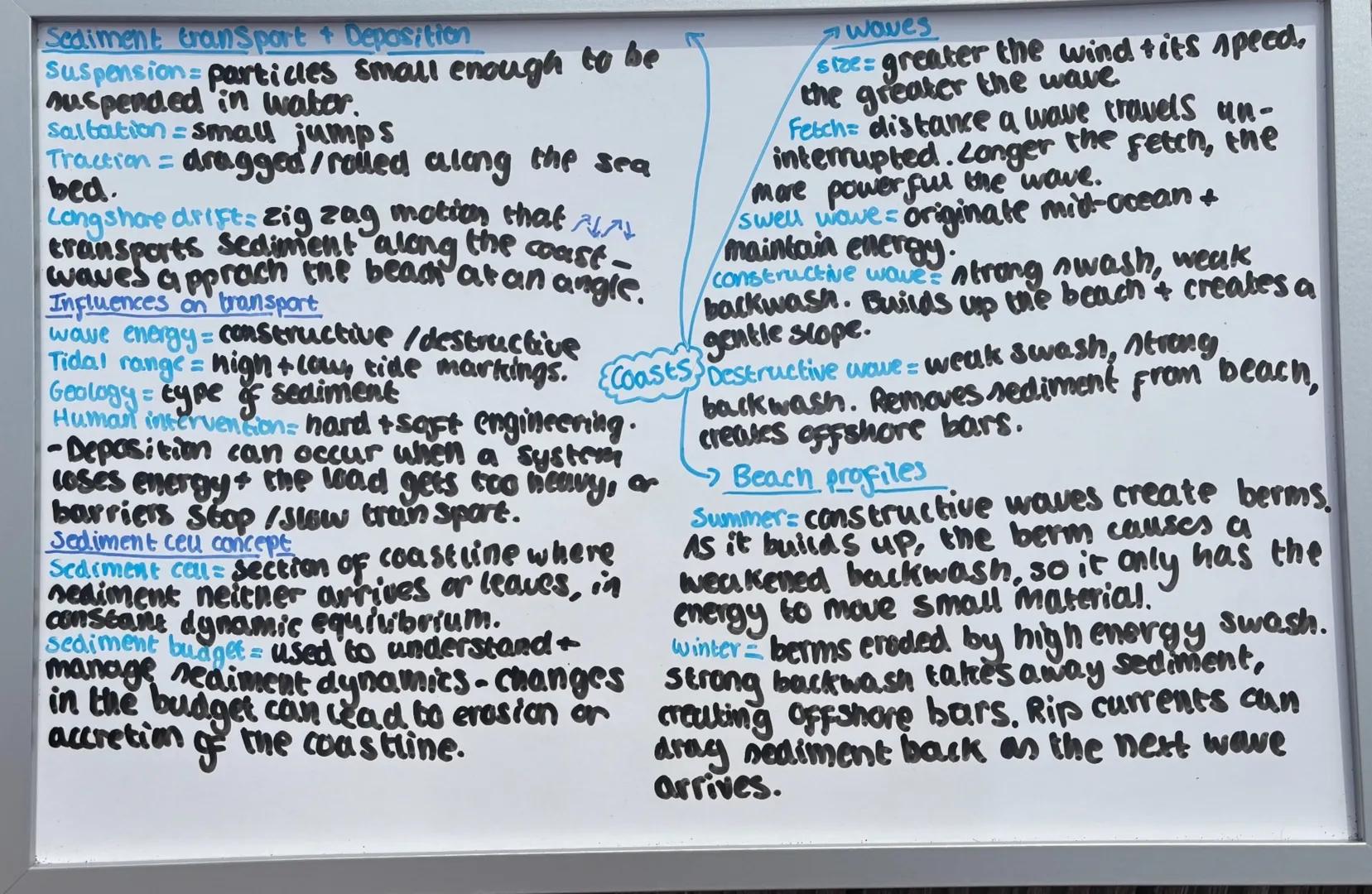 Sediment transport + Deposition
Suspension = particles small enough to be
suspended in water.
Saltation = small jumps
Traction = dragged/rol
