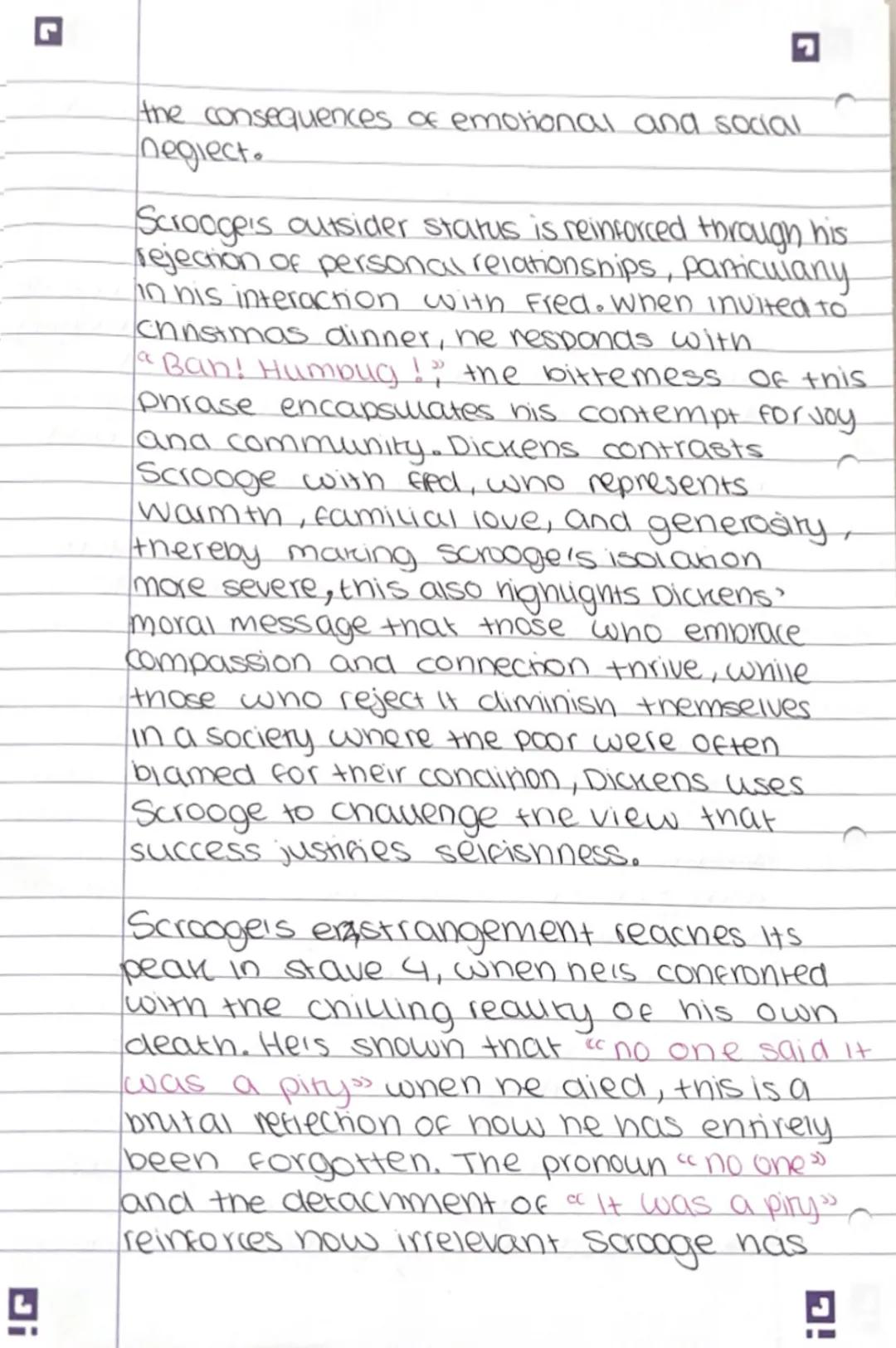How does Dickens present Scrooge as an outsider
to sociery?
Lowrite about scrooge presented as an outsider
in stave 1 and in the novel as a