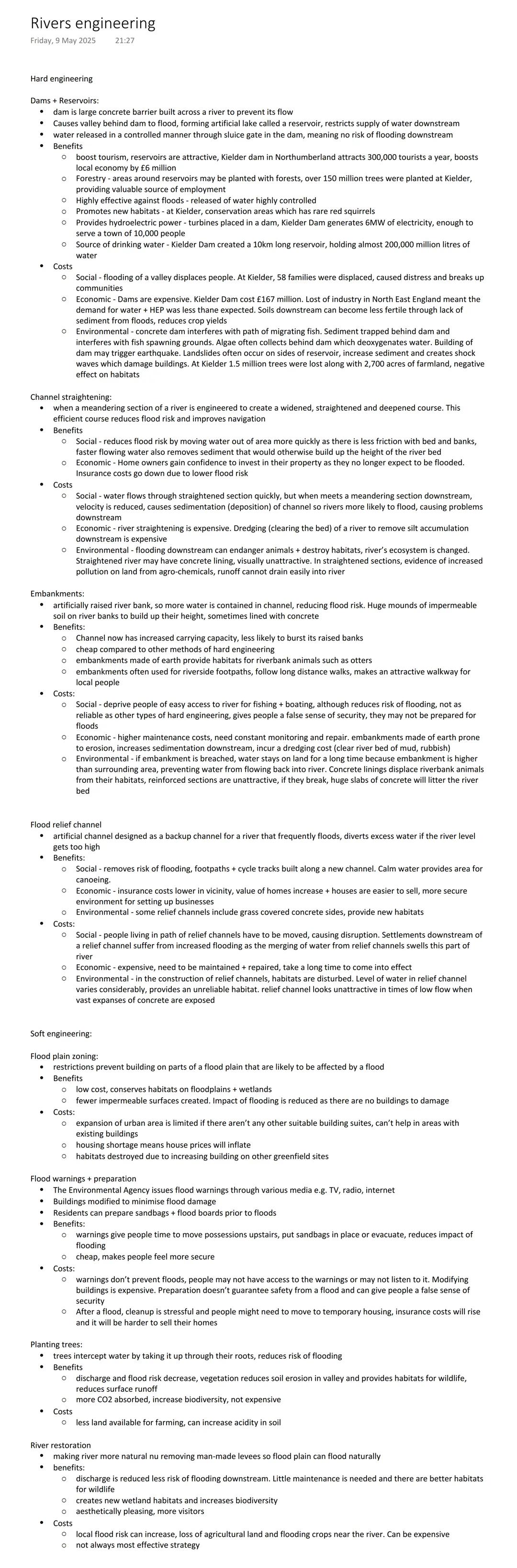 Rivers engineering
Friday, 9 May 2023 21:27
Hard engineering
Dams - Reservoirs:
• dam is large concrete barrier built across a river to pr