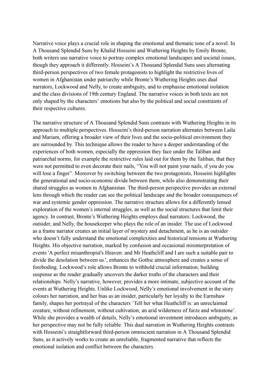 Compare the ways in which the writers of your two chosen texts make
use of narrative voice. You must relate your discussion to relevant
cont