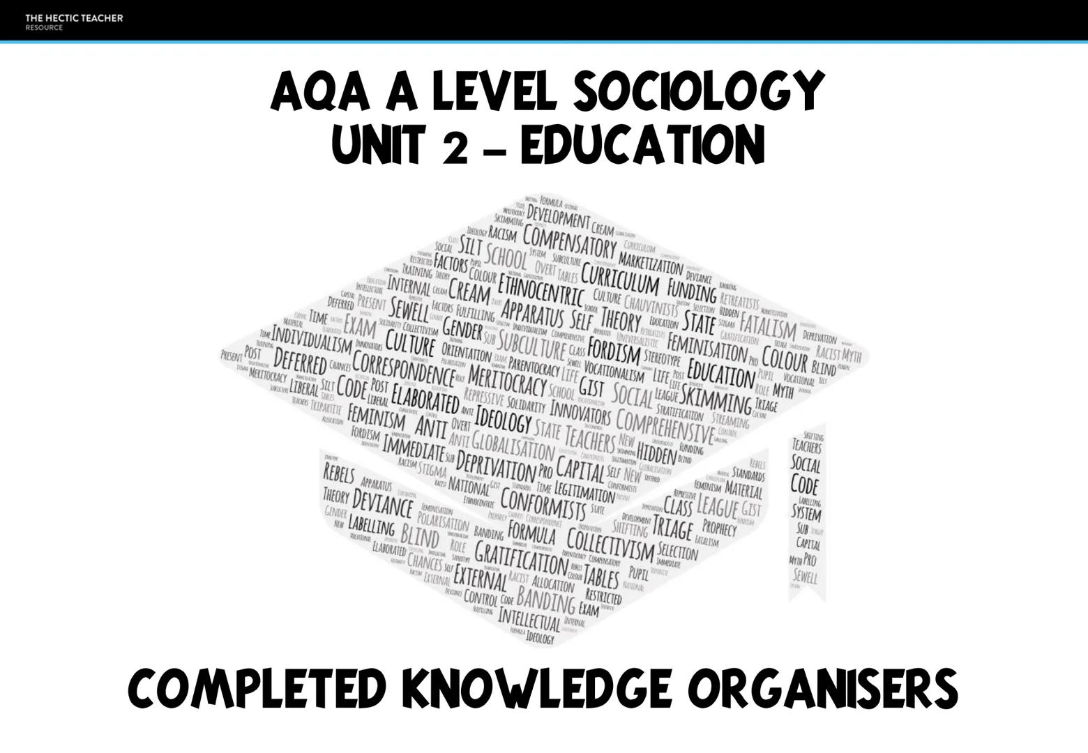 THE HECTIC TEACHER
RESOURCE
AQA A LEVEL SOCIOLOGY
UNIT 2 - EDUCATION
COMPLETED KNOWLEDGE ORGANISERS THE HECTIC TEACHER
RESOURCE
Early Years