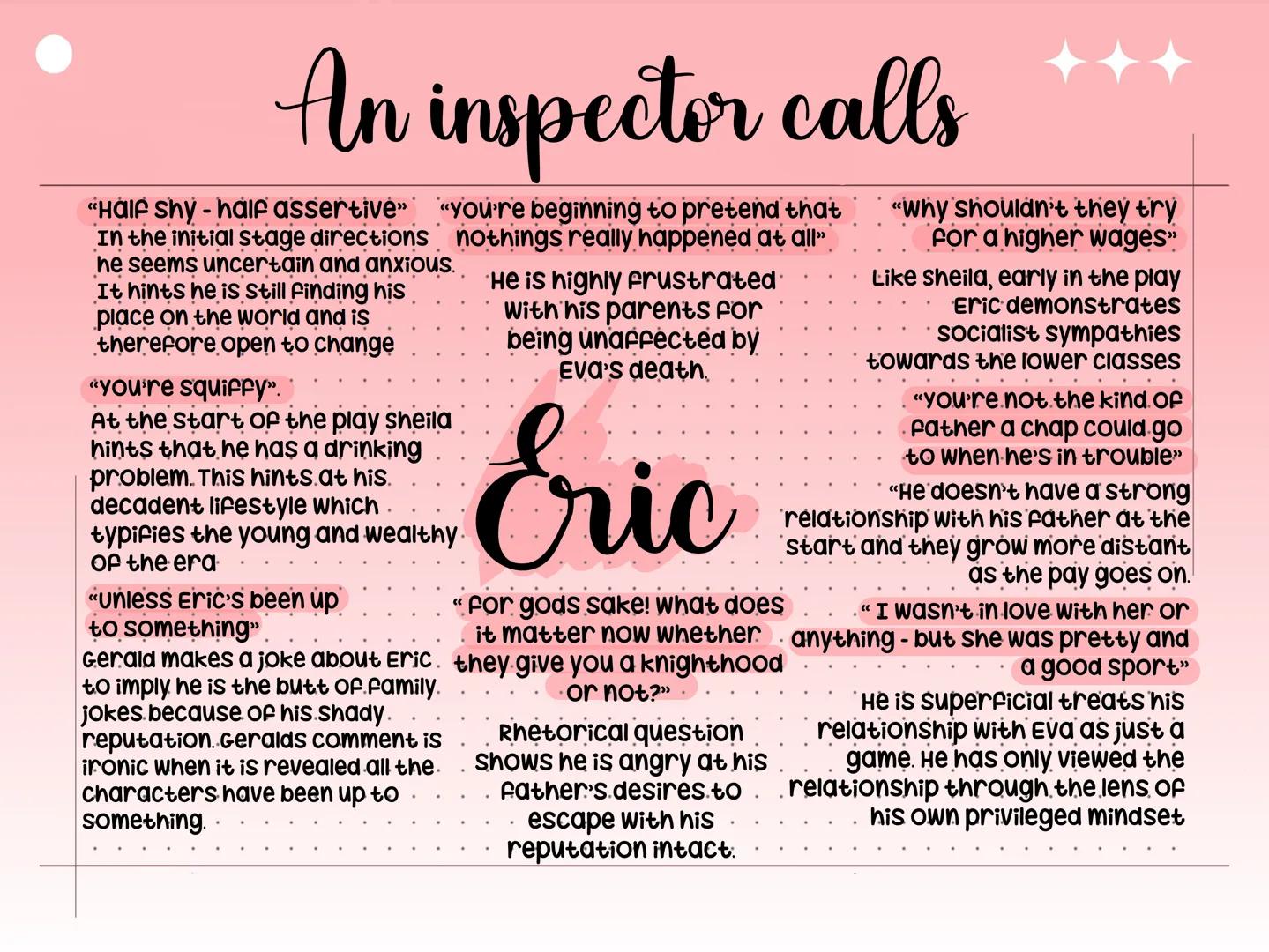 An inspector calls
"HAIF Shy - half assertive" "you're beginning to pretend that
In the initial stage directions nothings really happened a