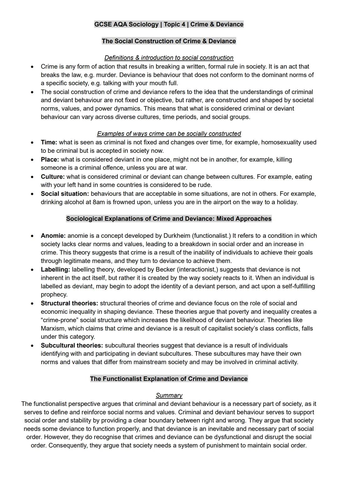 GCSE AQA Sociology | Topic 4 | Crime & Deviance
The Social Construction of Crime & Deviance
Definitions & introduction to social constructio