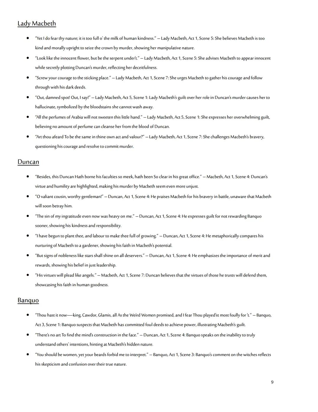 Quote Bank
Themes, Characters and Overviews Contents
Macbeth - William Shakespeare. 6
Overview 6
Characters
Macbeth 8
Lady Macbeth 8
Dun