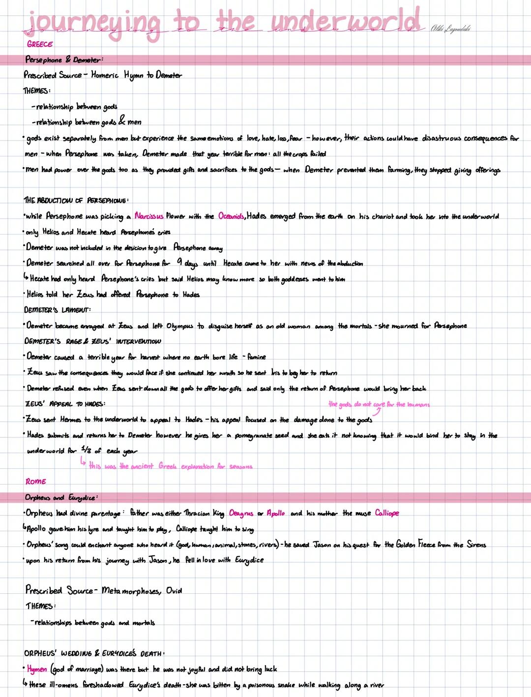 journeying to the underworld.
GREECE
Persephone & Demeter:
Prescribed Source-Homeric Hymn to Demater
THEMES:
-relationship between gods
-rel
