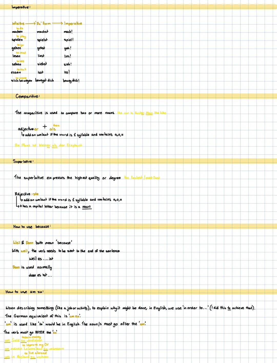 GRAMMAR
The Perfect Tense:
To form the Perfect Tense (past), you need the correct form of haben or sein + the past participle (ge...t, ge...