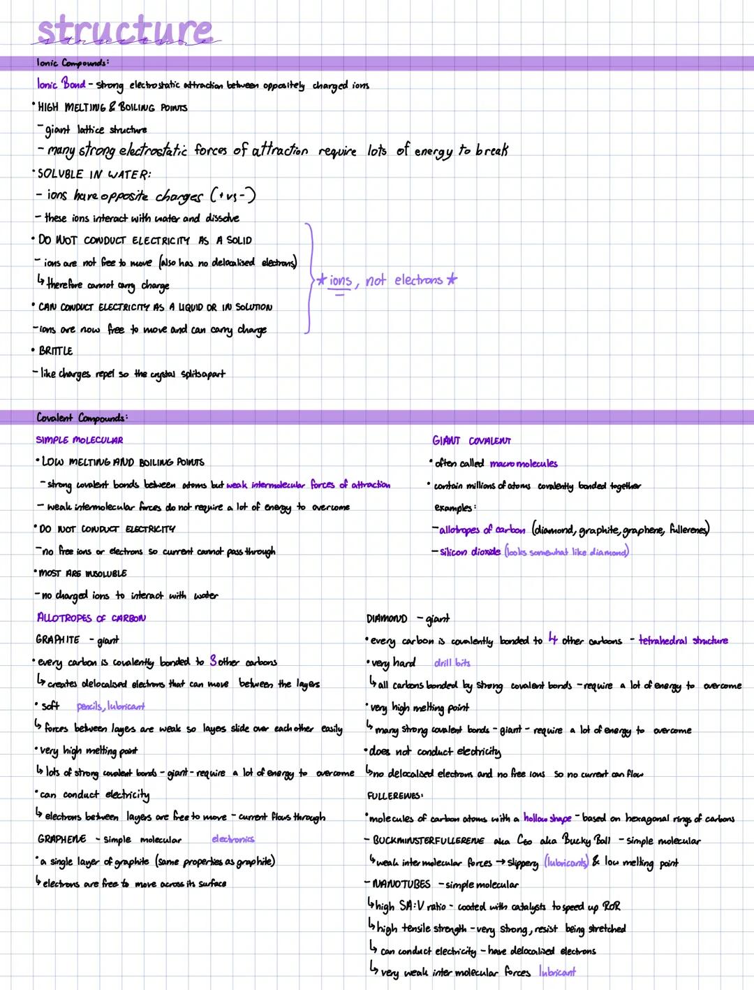 structure
lonic Compounds:
lonic Bond-strong electrostatic attraction between oppositely charged ions
HIGH MELTING & BOILING POINTS
-giant l