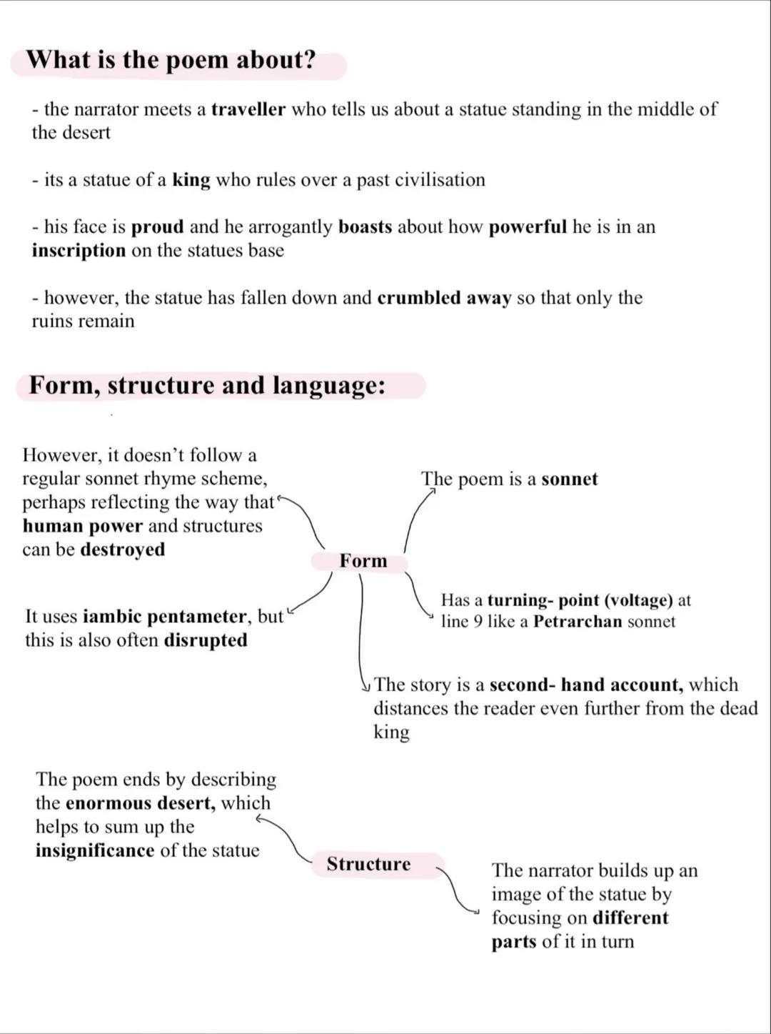 # Ozymandias
**Key quotes:**
Shelley focuses on the antique land to show a thirst for power and his desire to be an absolute ruler as old