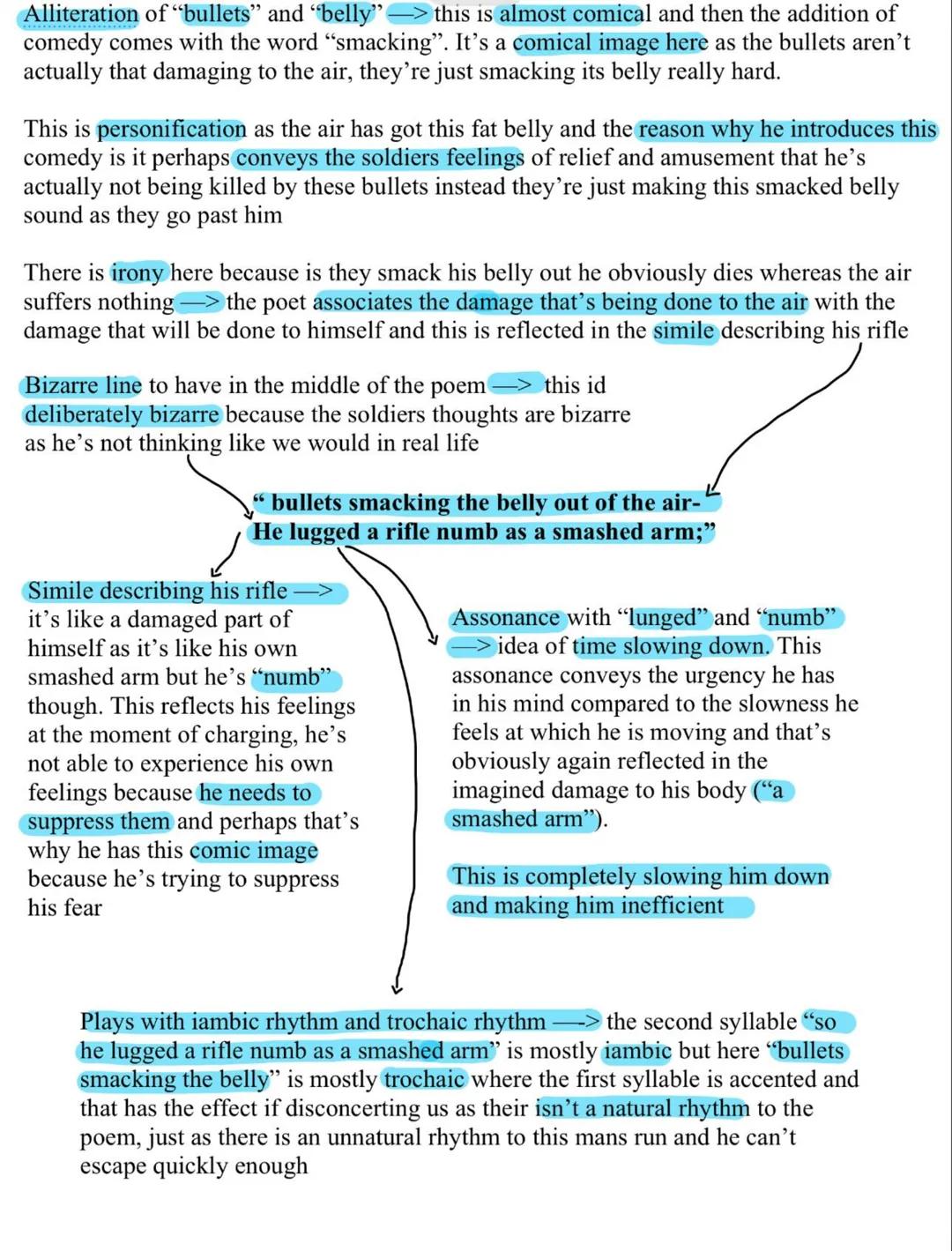 Bayonet Charge
We begin in media res (middle of action) --> Repitition of 'raw' --> gives us
this is a dramatic opening and it also gives us
