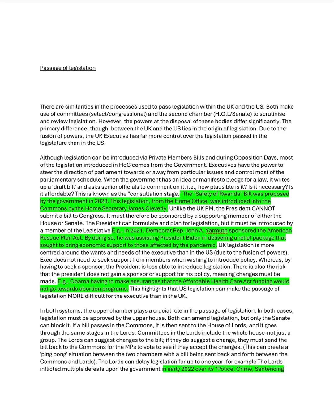 Passage of legislation
There are similarities in the processes used to pass legislation within the UK and the US. Both make
use of committee