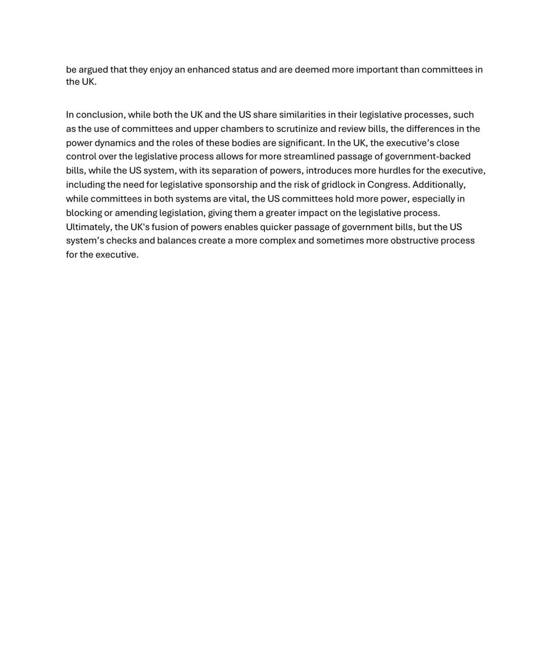Passage of legislation
There are similarities in the processes used to pass legislation within the UK and the US. Both make
use of committee