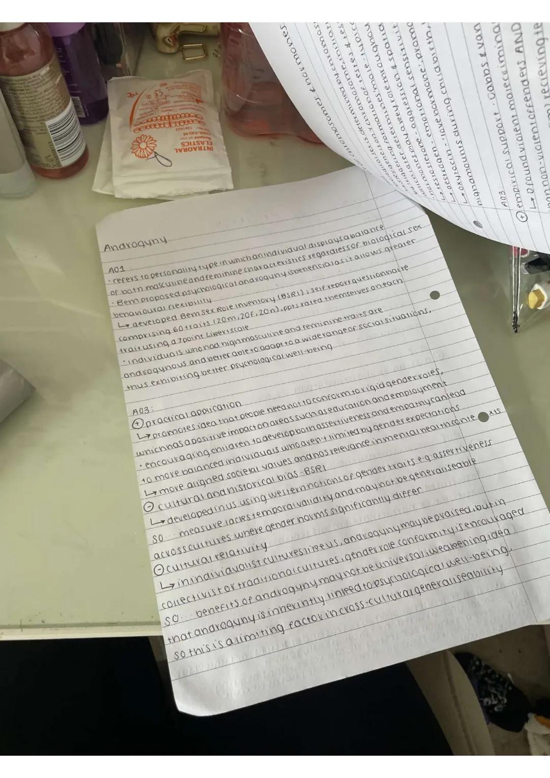 Androgyny
A01
refers to personality type in which an individual displays a balance
of both masculine and feminine characteristics regardless