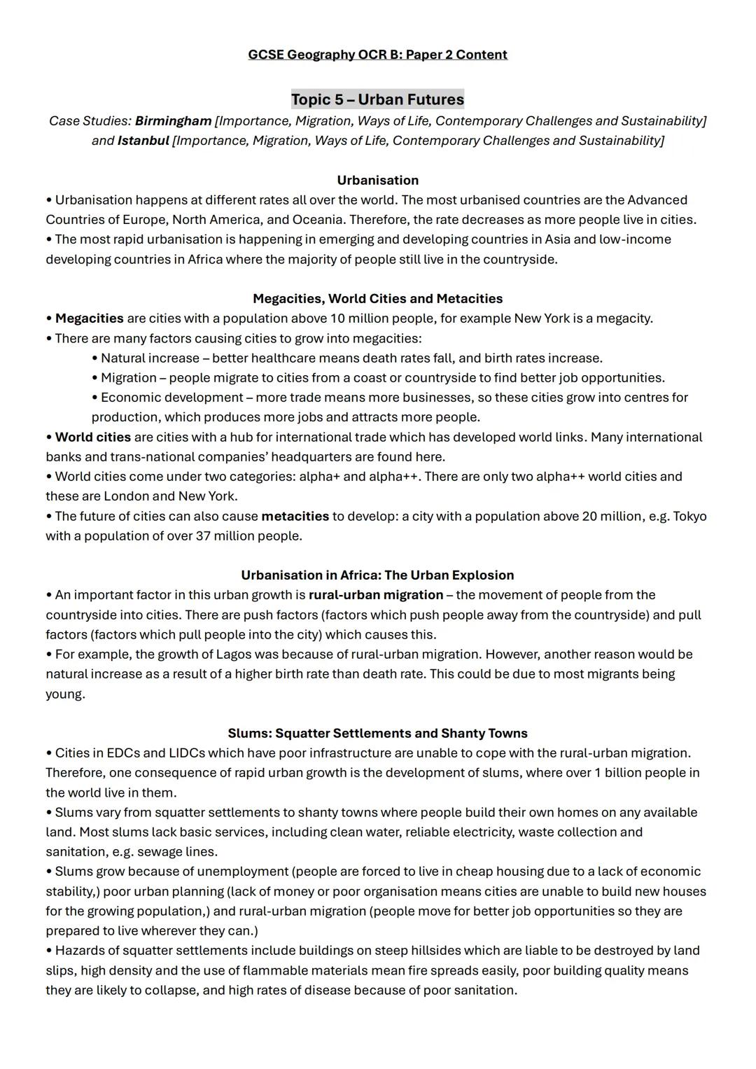 GCSE OCR B Geography Paper 2 Content