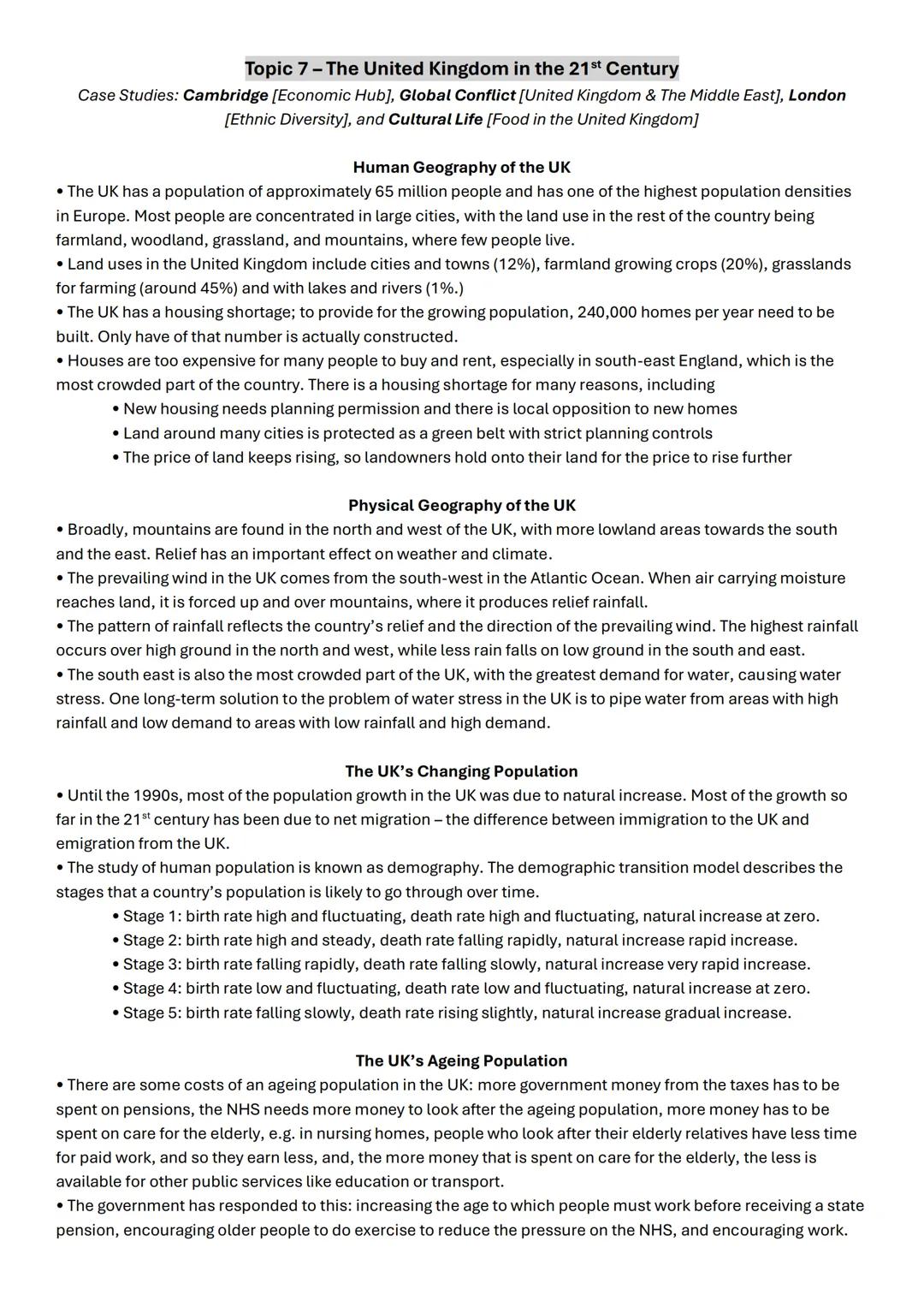 GCSE Geography OCR B: Paper 2 Content
Topic 5-Urban Futures
Case Studies: Birmingham [Importance, Migration, Ways of Life, Contemporary Chal