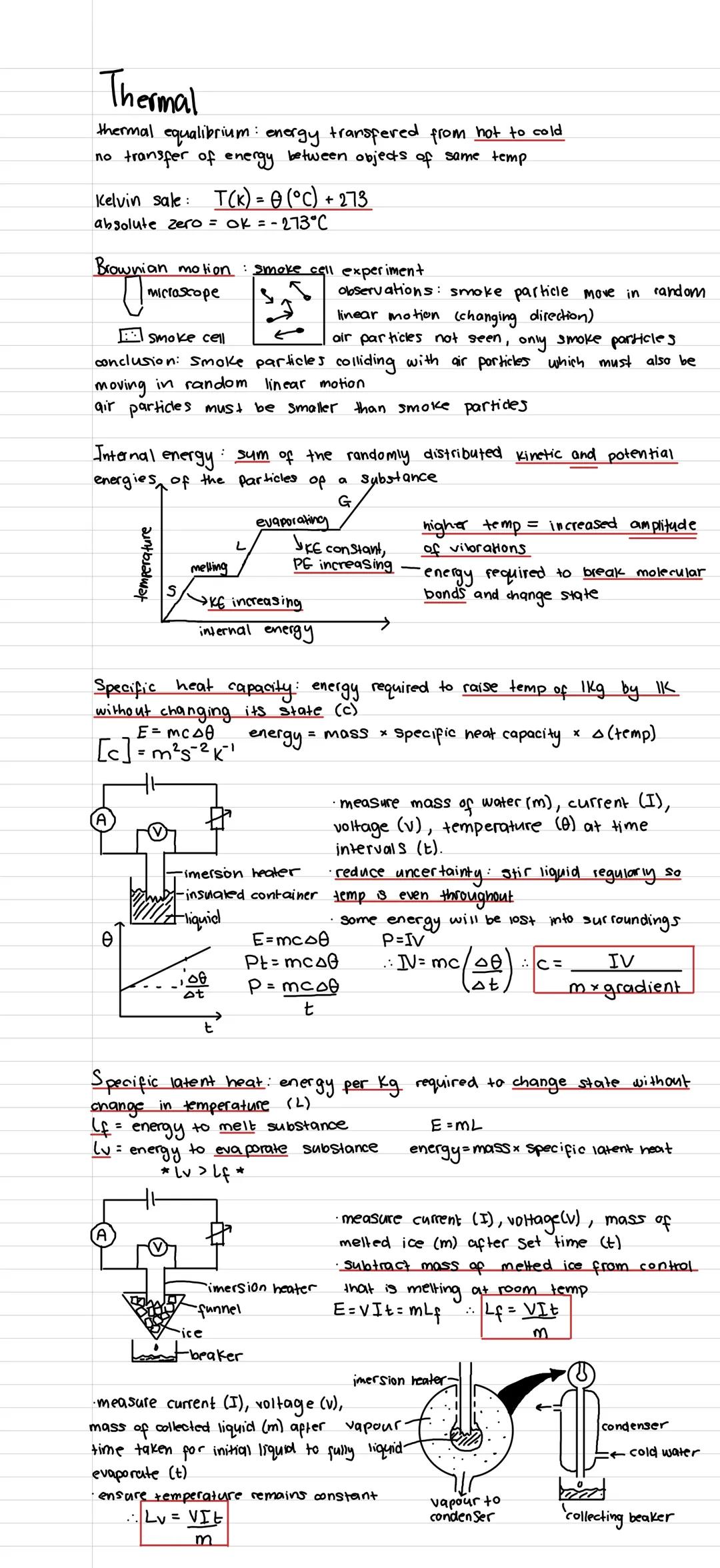 Thermal
thermal equalibrium: energy transfered from hot to cold
no transfer of energy between objects of same temp
Kelvin sale: T(k) = 0 (°C