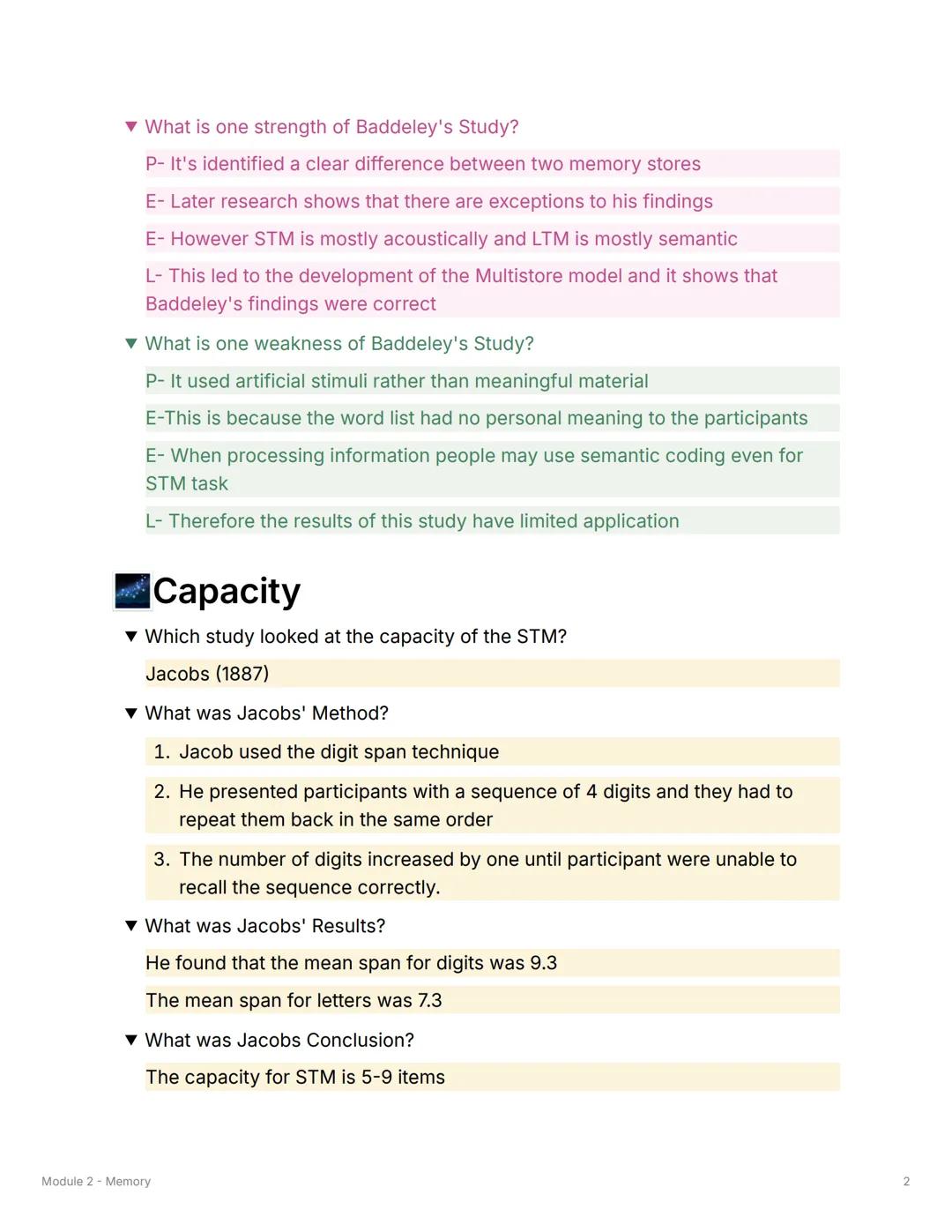 # Module 2 - Memory
▼ What are the three types of memory stores?
Sensory Register, Short term memory, Long Term Memory
12
34
# Coding
▼ W