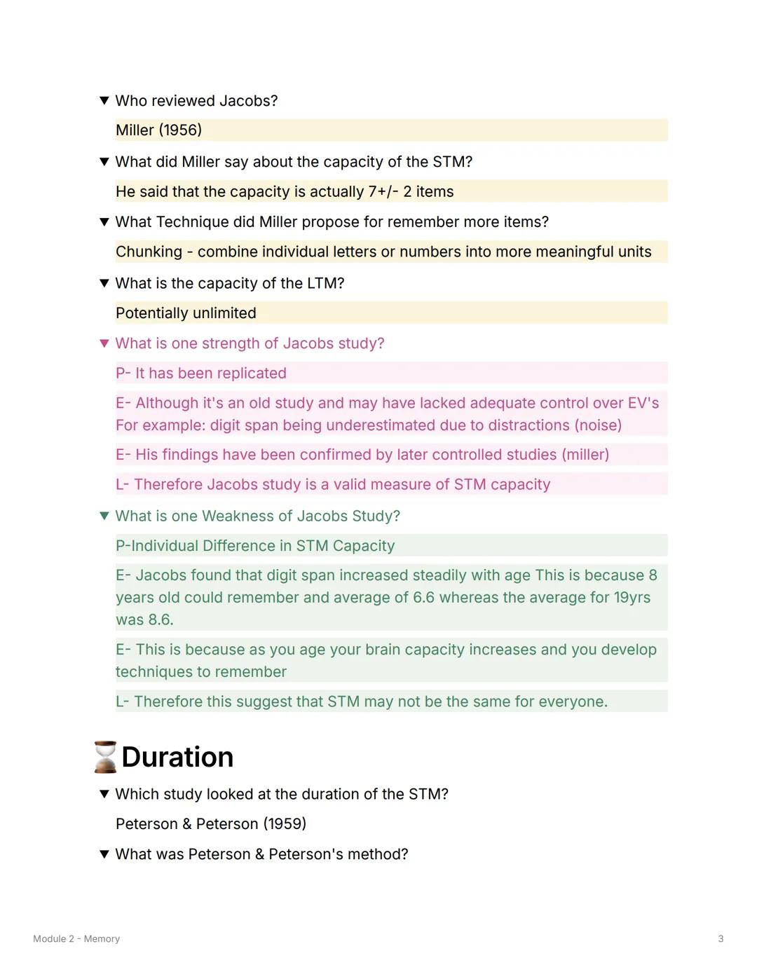 # Module 2 - Memory
▼ What are the three types of memory stores?
Sensory Register, Short term memory, Long Term Memory
12
34
# Coding
▼ W