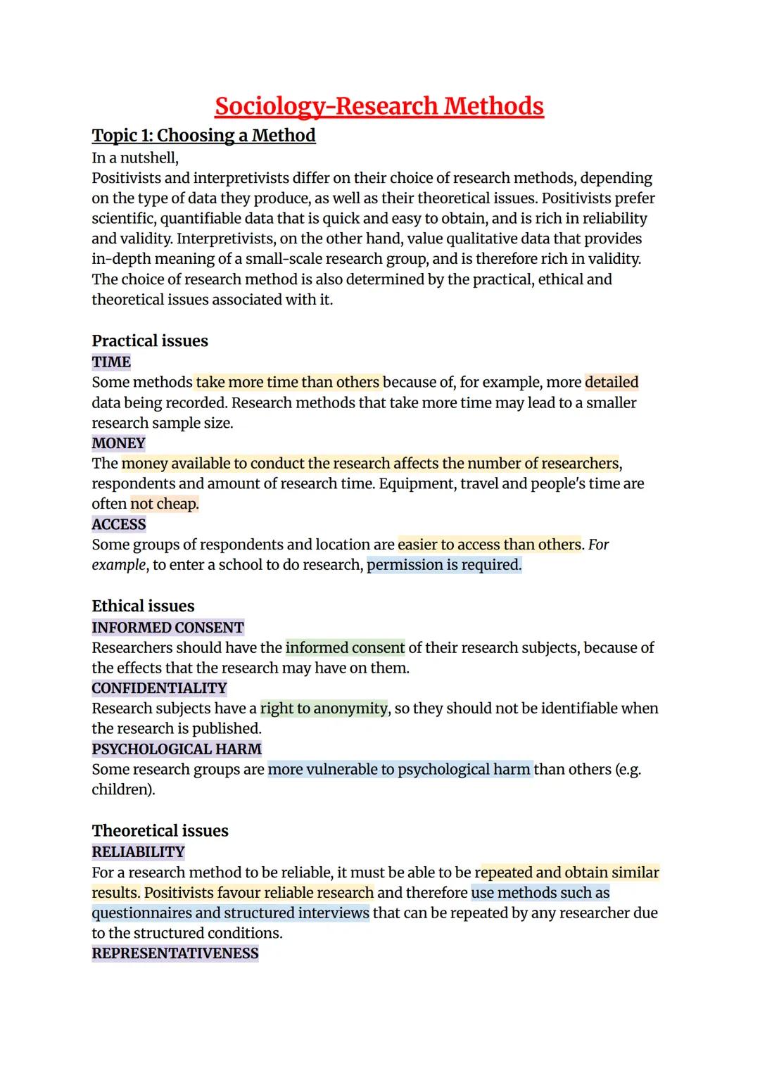 --- OCR Start ---
Sociology-Research Methods
Topic 1: Choosing a Method
In a nutshell,
Positivists and interpretivists differ on their choic