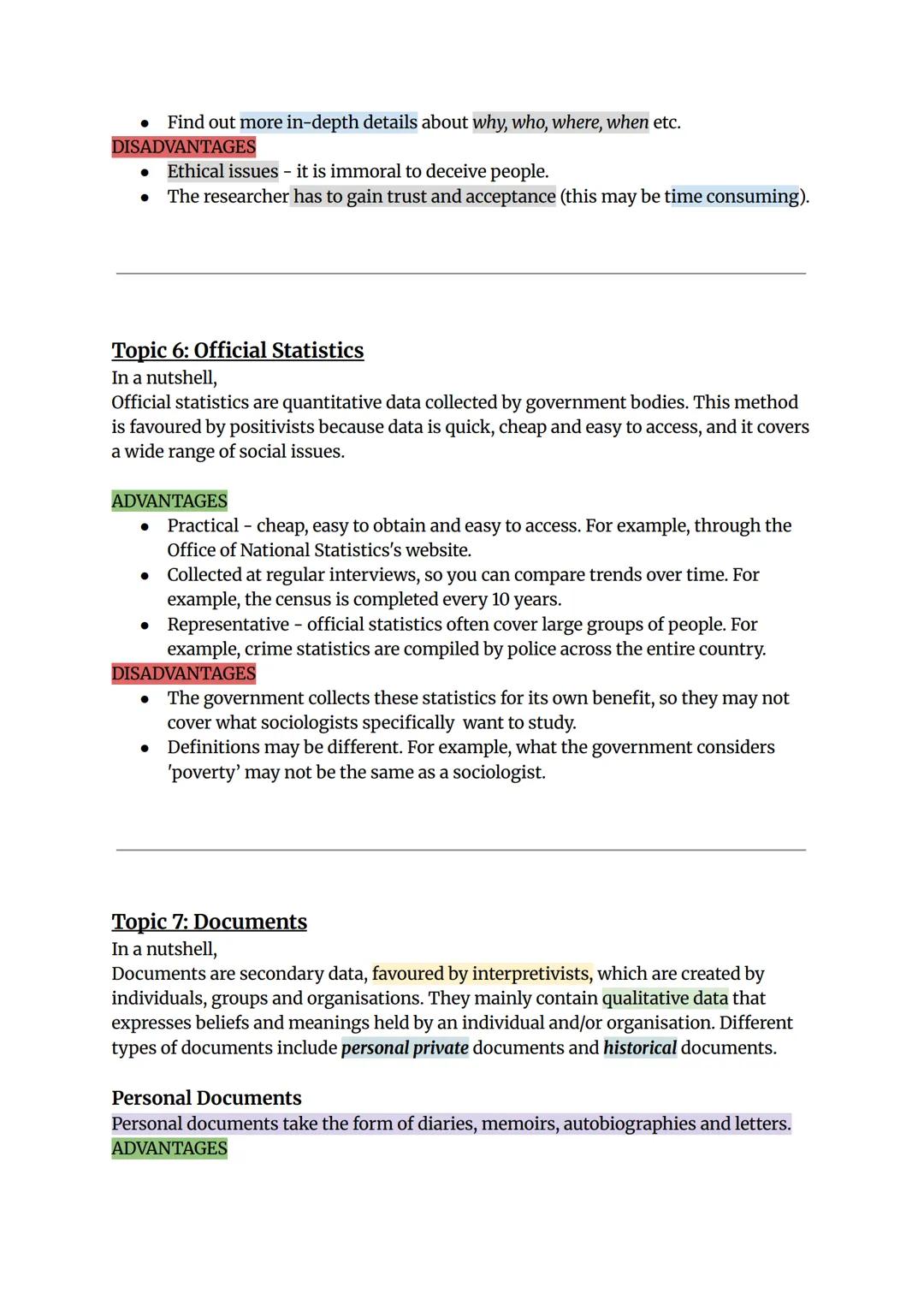 --- OCR Start ---
Sociology-Research Methods
Topic 1: Choosing a Method
In a nutshell,
Positivists and interpretivists differ on their choic