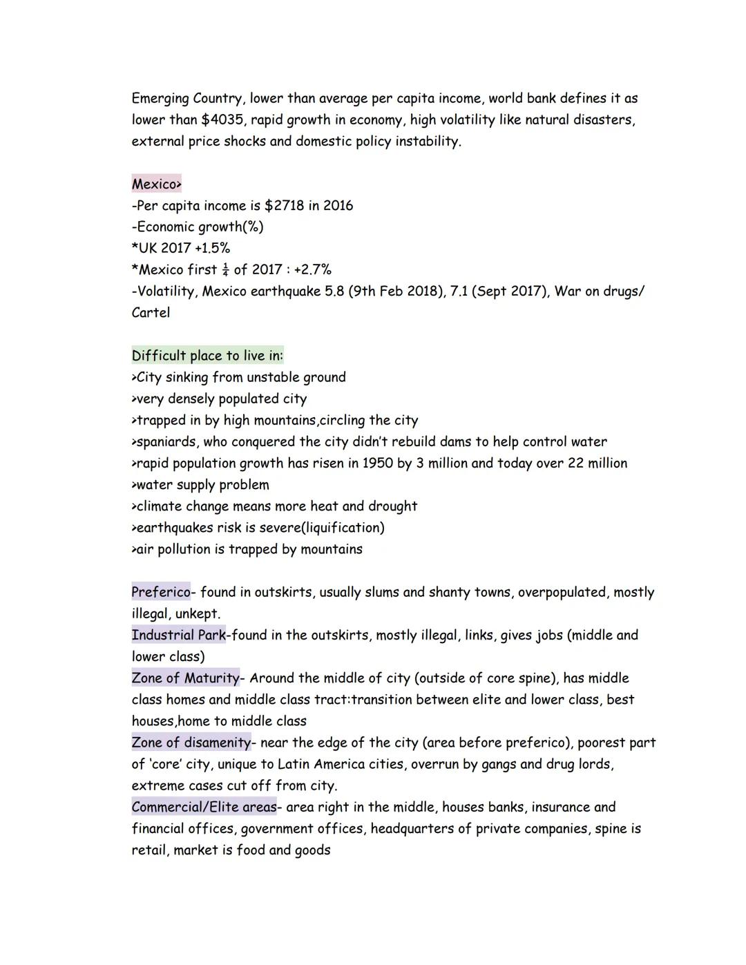 Changing Cities:
Definitions:
Types of Countries>
Developing- country with low human development
Emerging- country with high and medium deve
