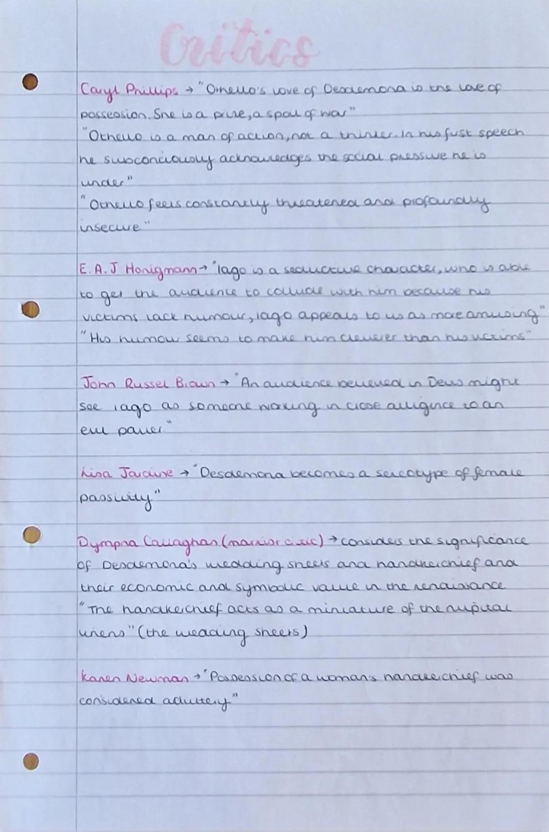 Othello Critics notes