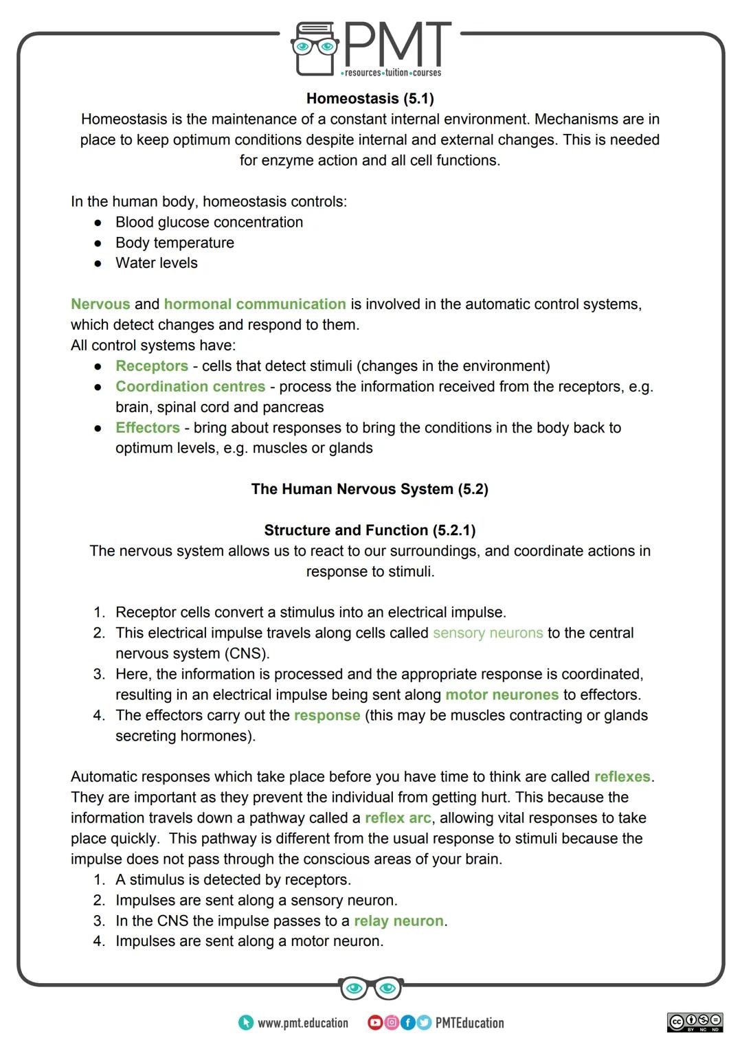 PMT
-resources-tuition-courses
AQA Biology GCSE
Topic 5: Homeostasis and Response
Notes
Content in bold is for higher tier only.
Content is