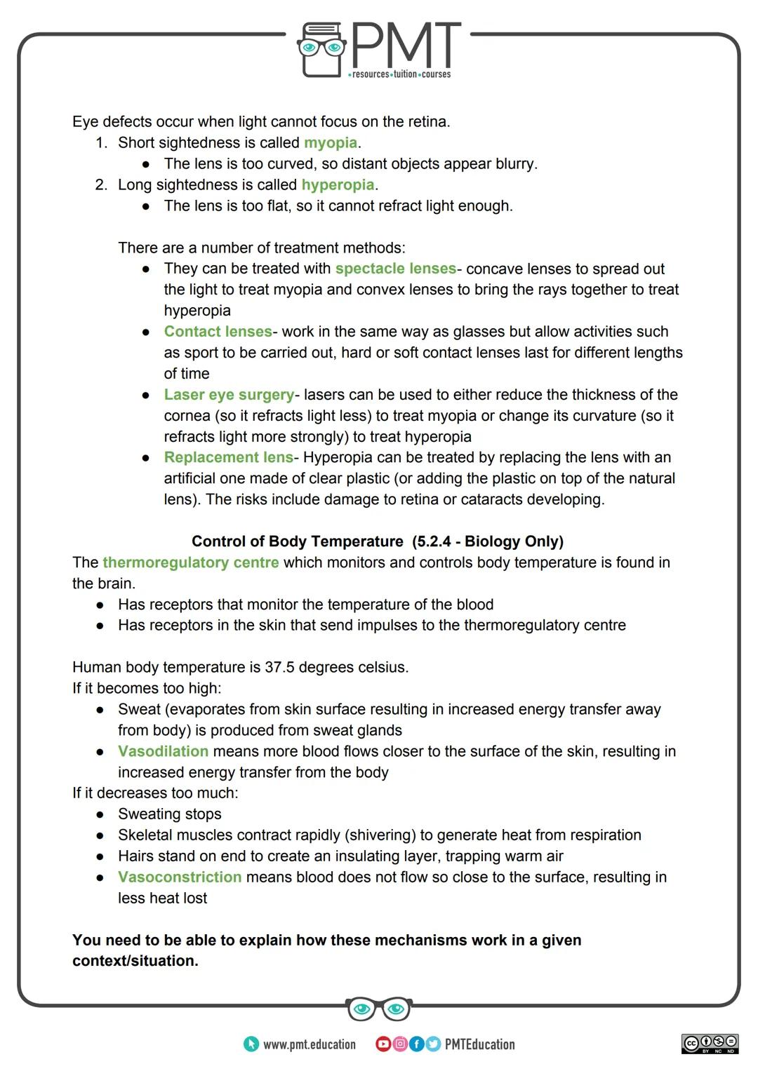 PMT
-resources-tuition-courses
AQA Biology GCSE
Topic 5: Homeostasis and Response
Notes
Content in bold is for higher tier only.
Content is