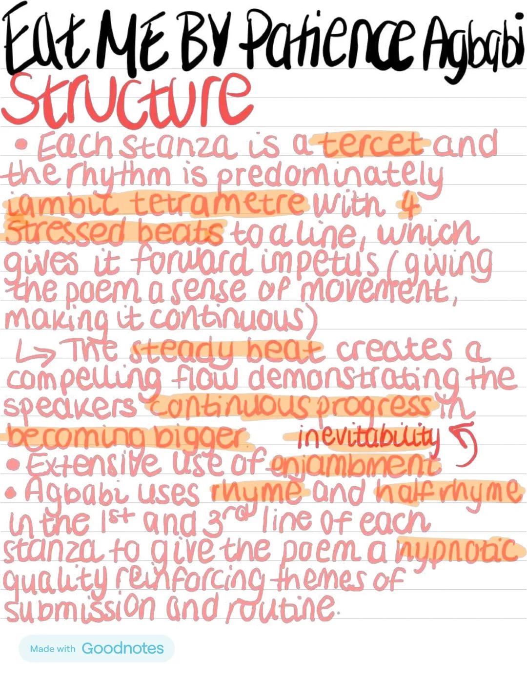 # POEMS
OF
# THE DECADE
---
English
---
Literature
---
BY
Malaika
Nwachuka Eat ME BY Patience Agbabi
Structure
โข Each stanza is a tercet a