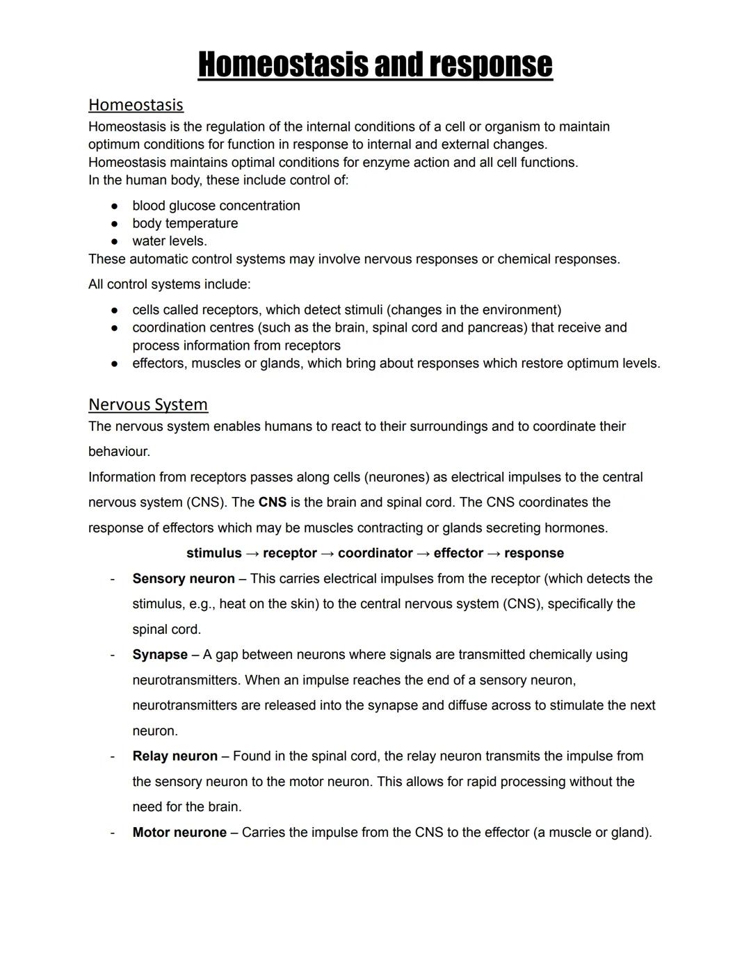# Homeostasis and response
## Homeostasis
Homeostasis is the regulation of the internal conditions of a cell or organism to maintain optimu
